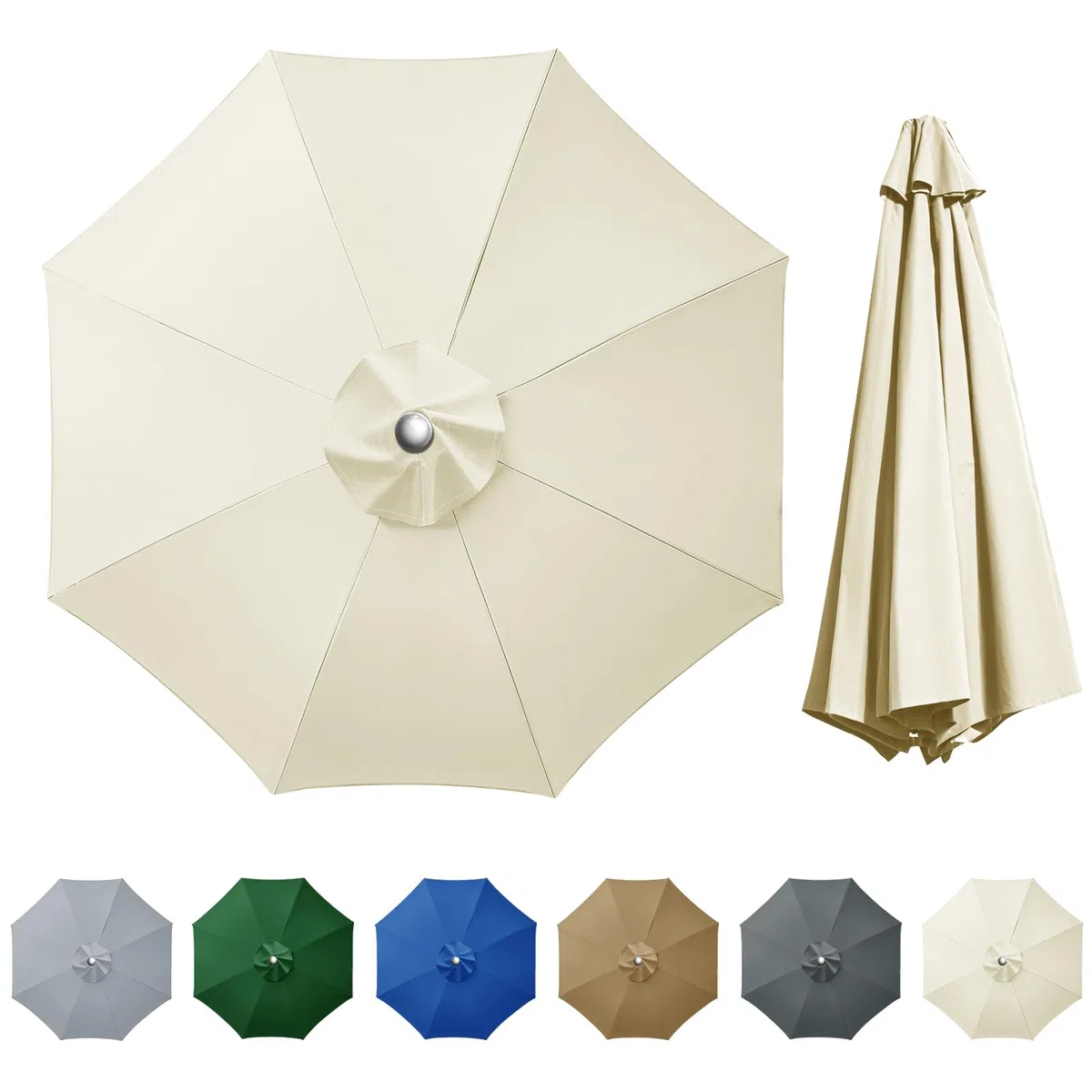 Sonnenschirm Ersatzbezug 3m Durchmesser, 8 Streben, Beige | UV-Schutz & Strapazierfähig, Sonnenschirm Bezug, Gartenschirm Ampelschirm Ersatz Stoffbezug für Hof, Garten, Strand und Pool
