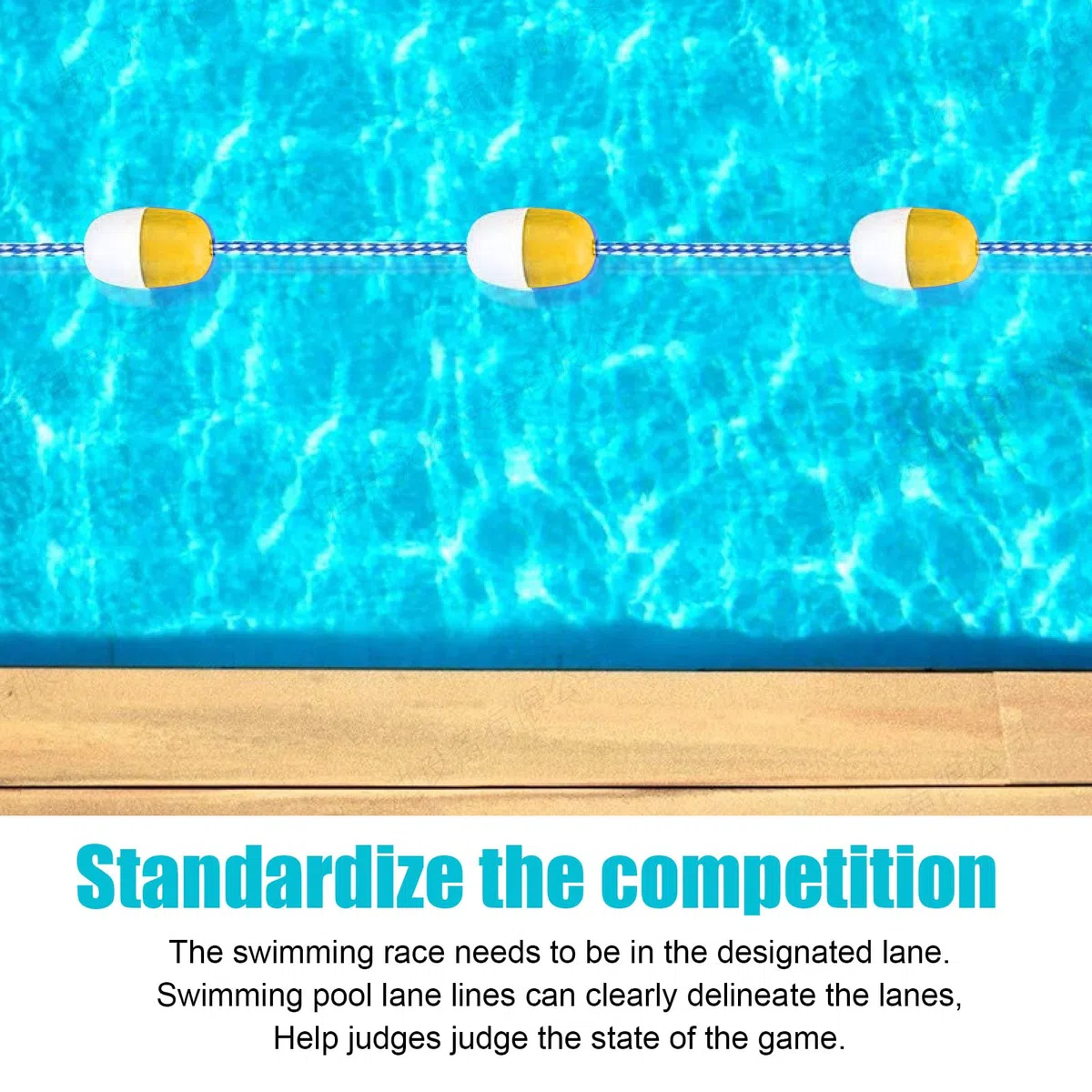 Schwimmleine, 5 M, 7 cm, PVC-Sicherheits-Trennseil Und Schwimmleine Mit 2 Vormontierten Edelstahlhaken Und Zweifarbigen Schwimmbojen Für Effektive Sicht auf Das Schwimmbad