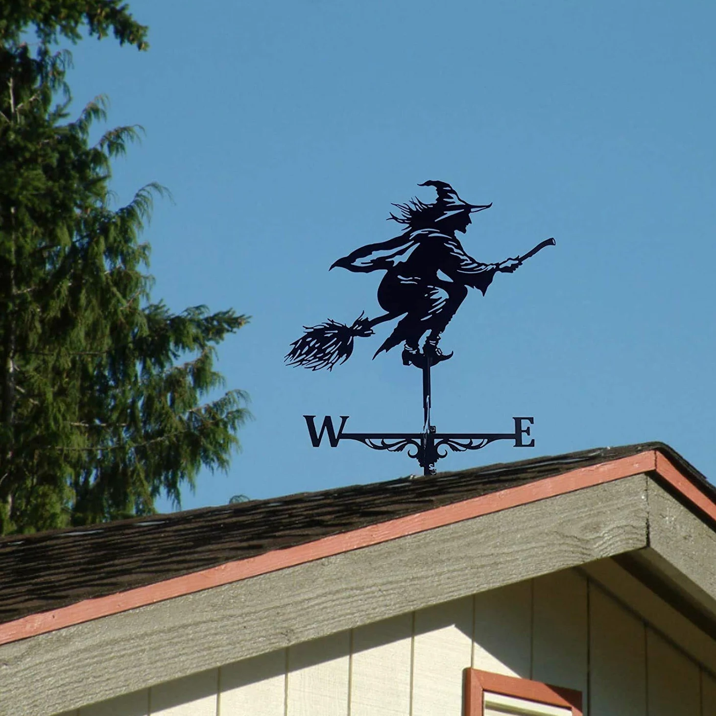Alnicov Wetterfahne aus Metall, Witch Wetterfahne aus Edelstahl, mit Dachhalterung, Gartendekoration für den Außenbereich, Bauernhof, Garten, Pavillon