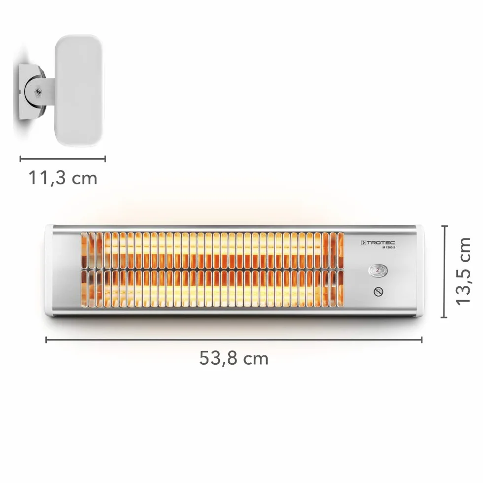 TROTEC Terassenheizstrahler Infrarot IR 1200 S – Heizleistung 600 W / 1200 W – Standgerät, Wandmontage