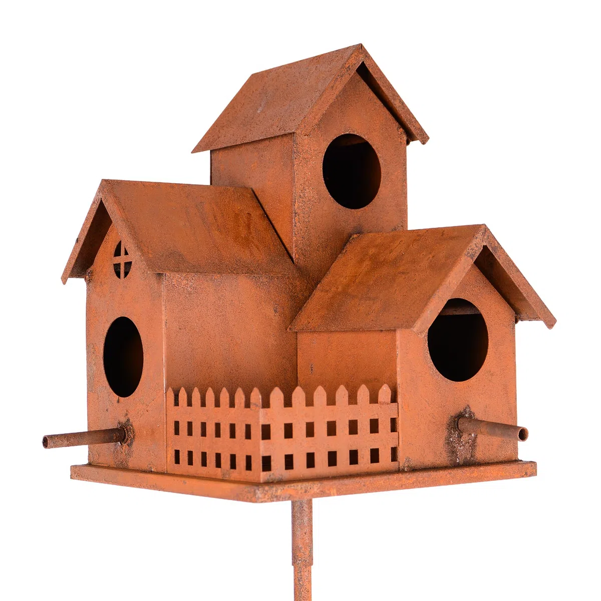 UNUS Vogelhaus aus Metall in Rostoptik mit Stab 132 cm dekoratives Vogelhäuschen für Garten und Terrasse