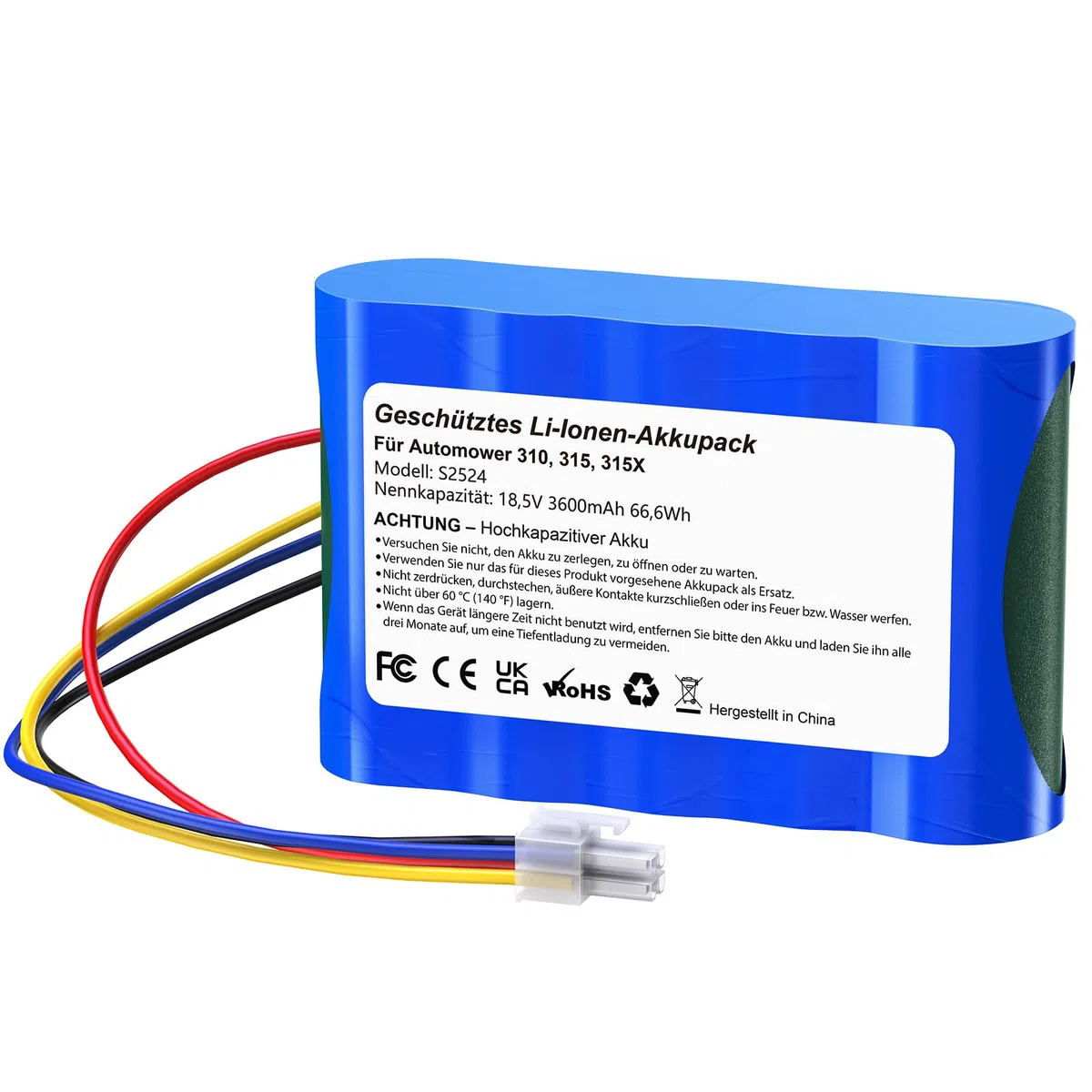 Ersatzakku kompatibel mit Husqvarna Automower 310, 315, 315X, Gardena Sileno R100Li,R130Li,R160Li Rasenmäher - (3600mAh, 18.5V, Li-Ion)