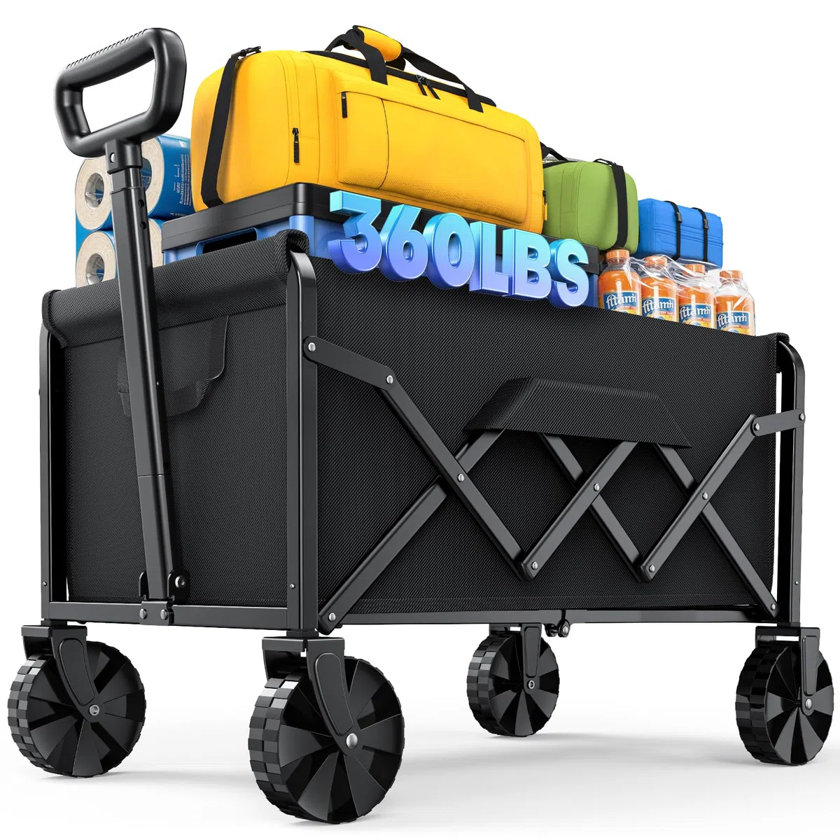 klein Kitsure Bollerwagen Faltbar – Handwagen mit Hartplastikrädern, 71,1 x 43,2 x 91,5 cm Transportkarre für Einkäufe, Garten, Camping, Sport & Angeln, Schwarz