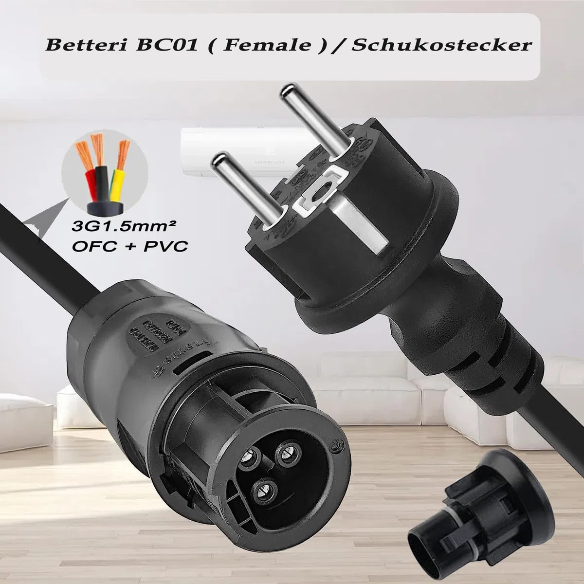 Betteri BC01 AC Kabel 10M Balkonkraftwerk Anschlusskabel Buchse zu Schuko Stecker für Mikrowechselrichter