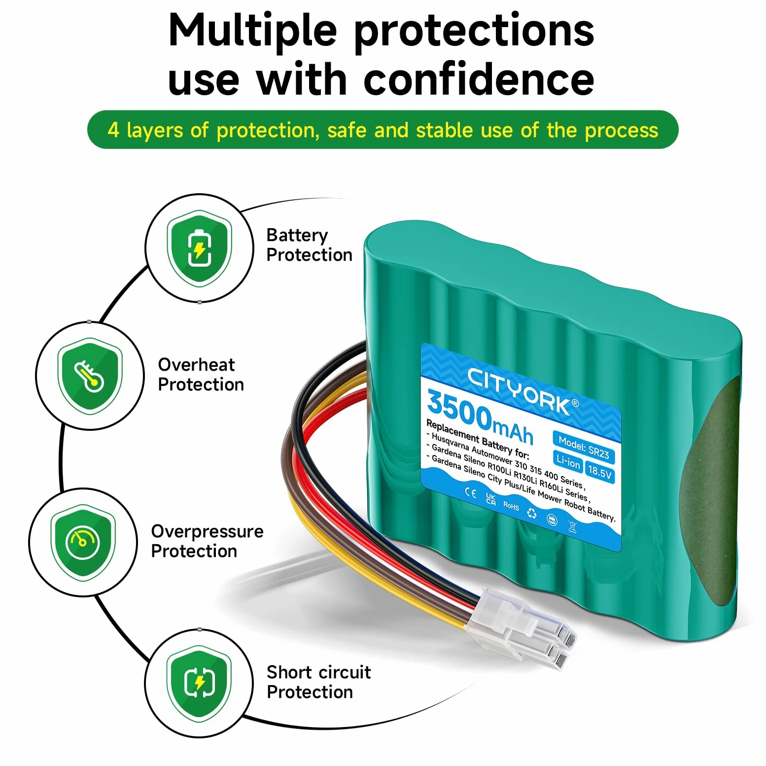 CITYORK 3500mAh Ersatzakku für Gardena Sileno R100Li R130Li R160Li, Gardena Sileno+ City/Life, für Husqvarna Automower 310 315 Rasenroboter, Rasenmäher Akku (18,5V, Li-ion)