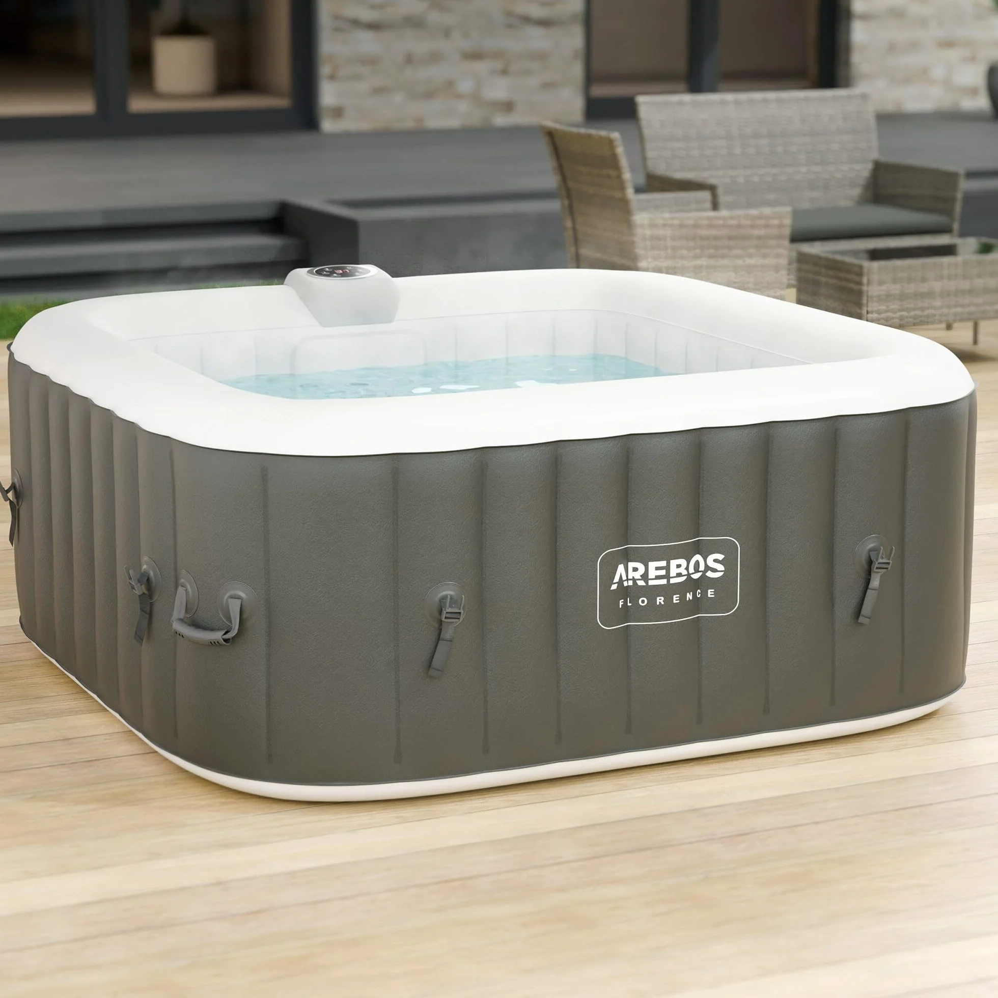 Arebos Aufblasbarer Spa Pool | für drinnen und draußen | Whirlpool 4 Personen | 154x154cm | 100 Massagedüsen | Wellness Spa Heizung | Aufblasbare Massage Quadrat | 600 Liter