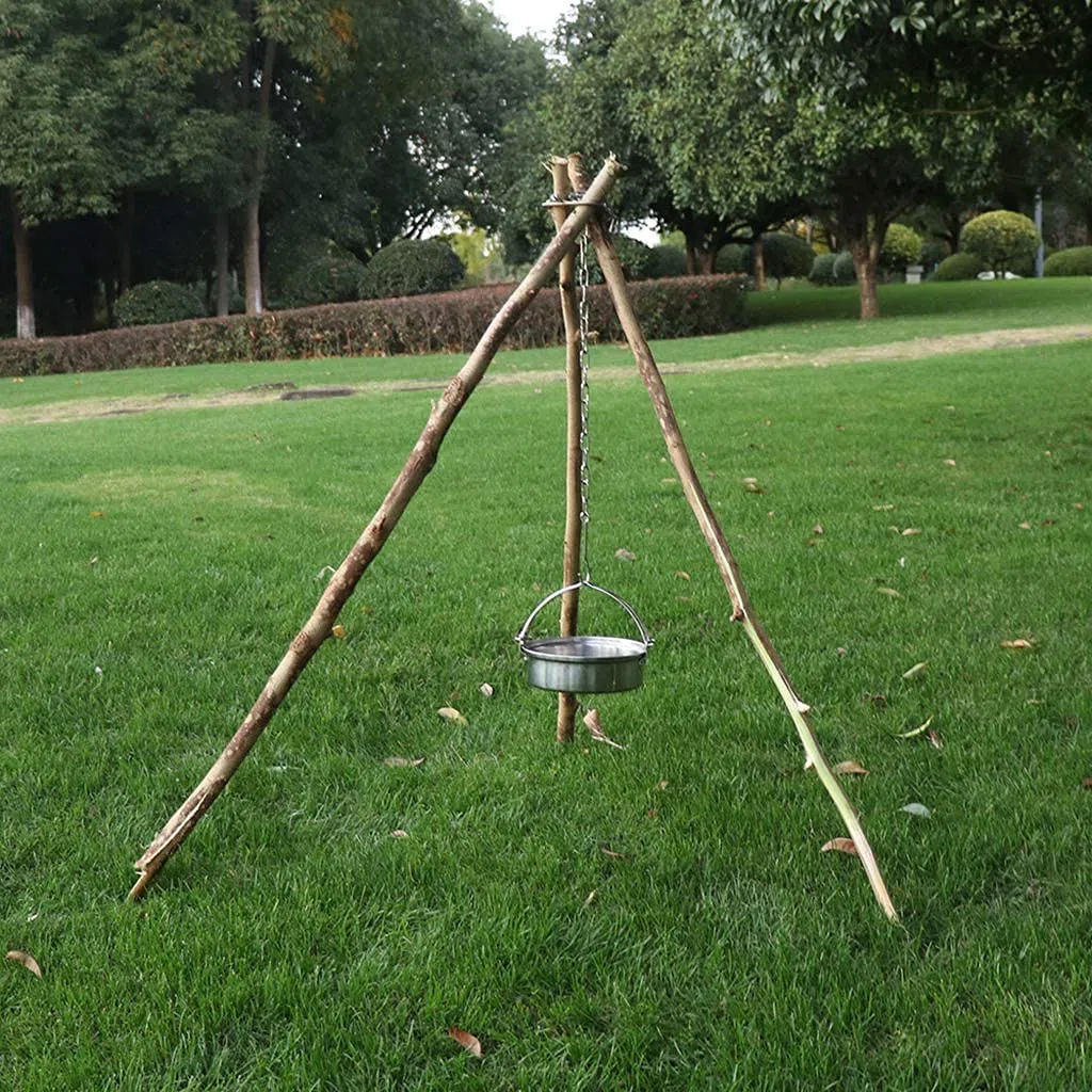 Lagerfeuer Stativ Grillzubehör, Camping Stativ Grillbrett Tragbares Edelstahl Camping Kochgeschirr Zubehör mit verstellbarer Kette zum Aufhängen von Kochgeschirr Camping Outdoor Kochen