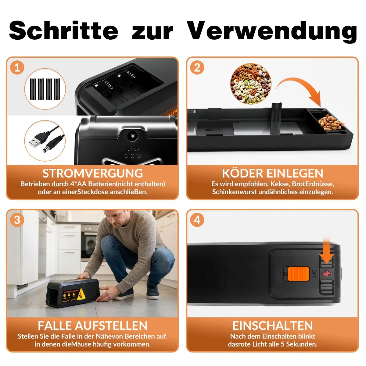 Elektrische Rattenfalle, Mausefalle Elektrisch Upgrade Eine Hochspannung Von 2800 V Tötet Mäuse Sofort Und Schmerzlos – Großes Einlassdesign, Wiederverwendbar & Hygienisch, Rattenfalle Elektrisch