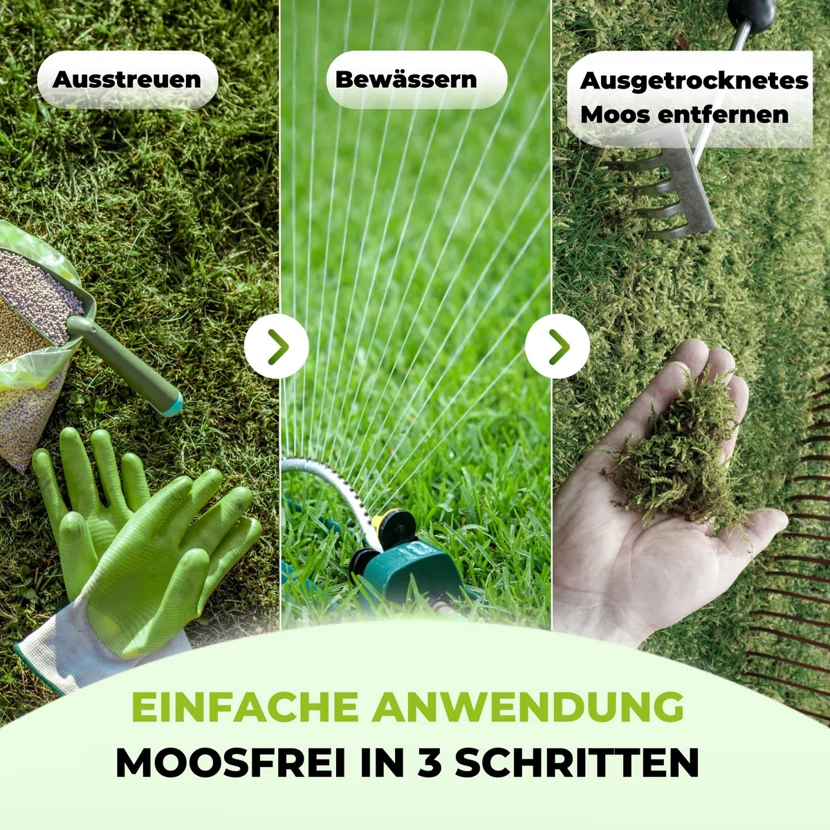 TerraUno Rasendünger Frühjahr Mooslos Glücklich, Moosfrei in 3 Tagen, 10 kg für 300 m², Eisendünger gegen Moos, extrafeines Granulat, Frühjahrsdünger Rasen, Dünger für den Streuwagen