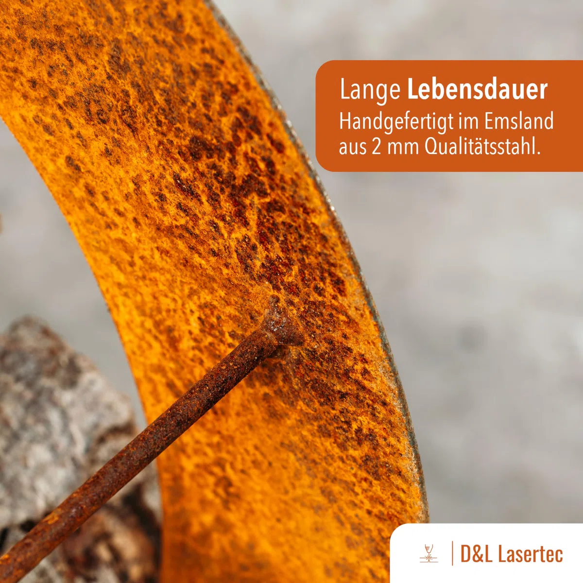 D&L Lasertec Herz aus Metall - Herz für Kaminholz - Regal aus Rost Edelrost Holzregal für Garten Terrasse - Herz liegend S