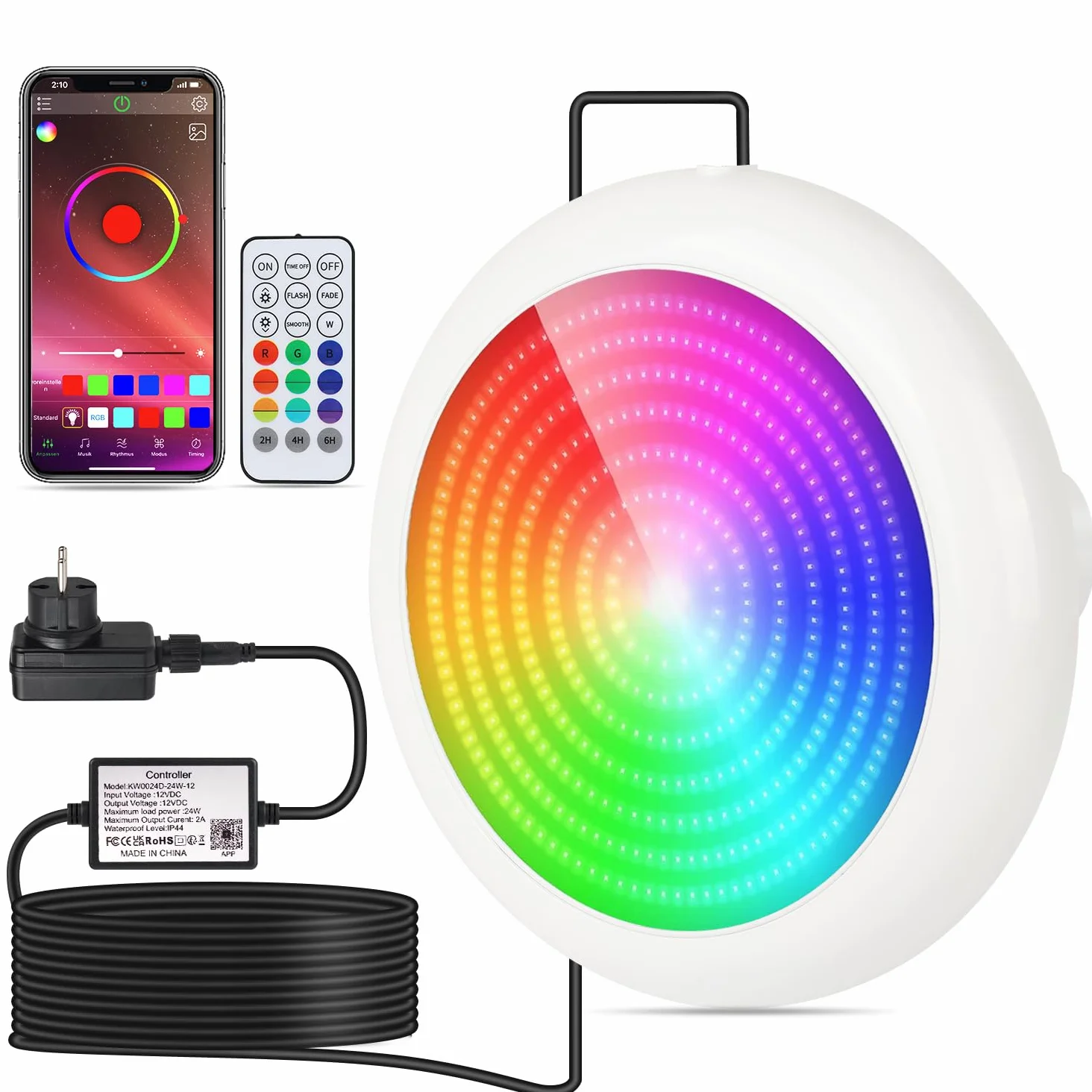 COOLWEST RGB LED Poolbeleuchtung, 24W Poolscheinwerfer mit Magnet, Pool Lichter Unterwasser mit APP-Kontrolle IP68 Wasserdicht für Stahlwandpools, Aufstellpool, Framepools, 7m Kabel, 12V, Dimmbar