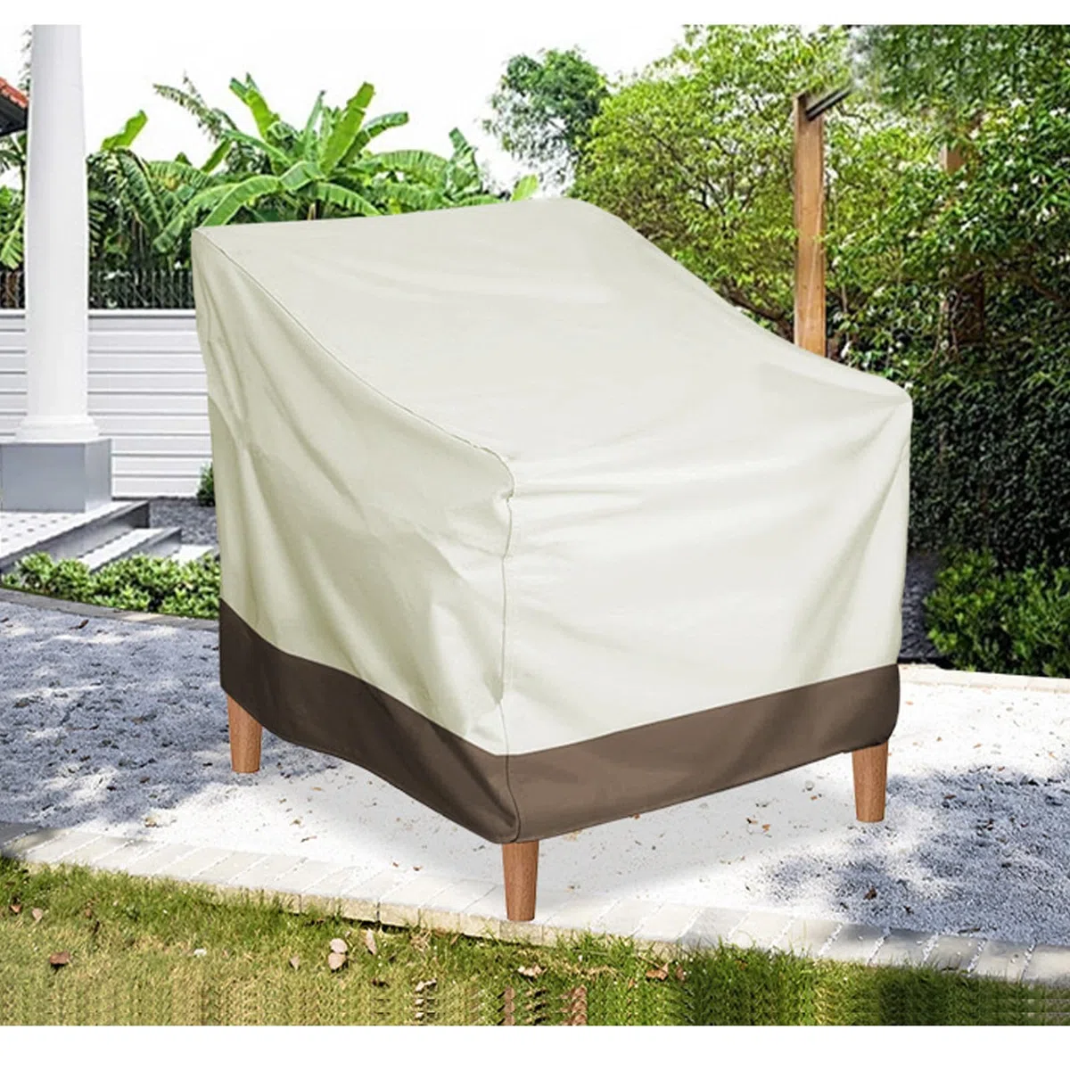 Gartenstuhl Abdeckung Wasserdicht 210D Schutzhülle für Gartenstühle, 2 Stück Stuhlabdeckung Outdoor Wetterfest Abdeckhauben für Stühle, Gartensessel Abdeckung für Gartenmöbel, 80x85x91.5cm (Beige)