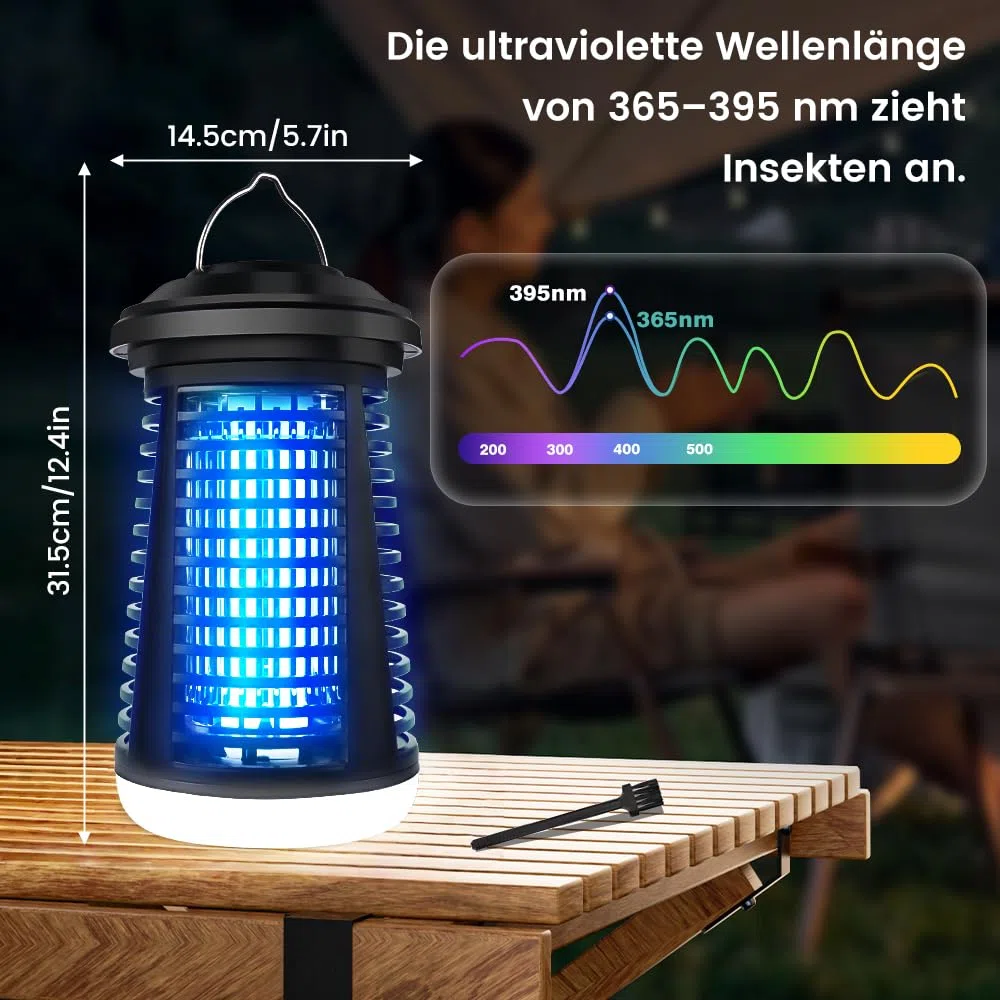 Mückenfalle, 4200V Insektenvernichter Elektrisch, 15W LED Beleuchtbar Mückenlampe - Fliegenfalle Elektrisch IPX4 Wasserdicht für Innen Außen，Anti Mücken, Fliegen