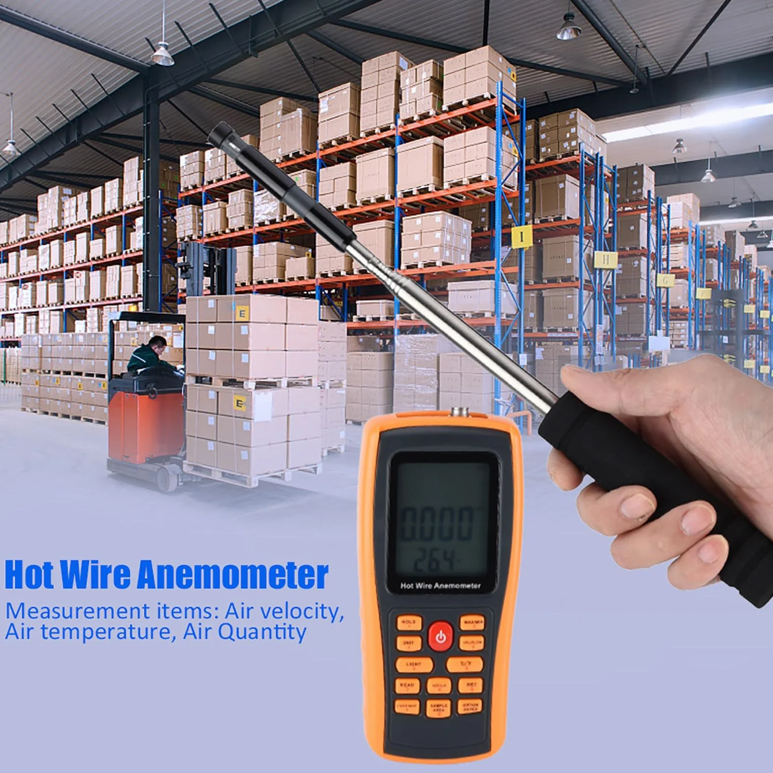 Tragbares Digitales Heißdraht-Anemometer, Windgeschwindigkeits- und Temperaturmessgerät, 500 Datenspeicher, LCD-Hintergrundbeleuchtung