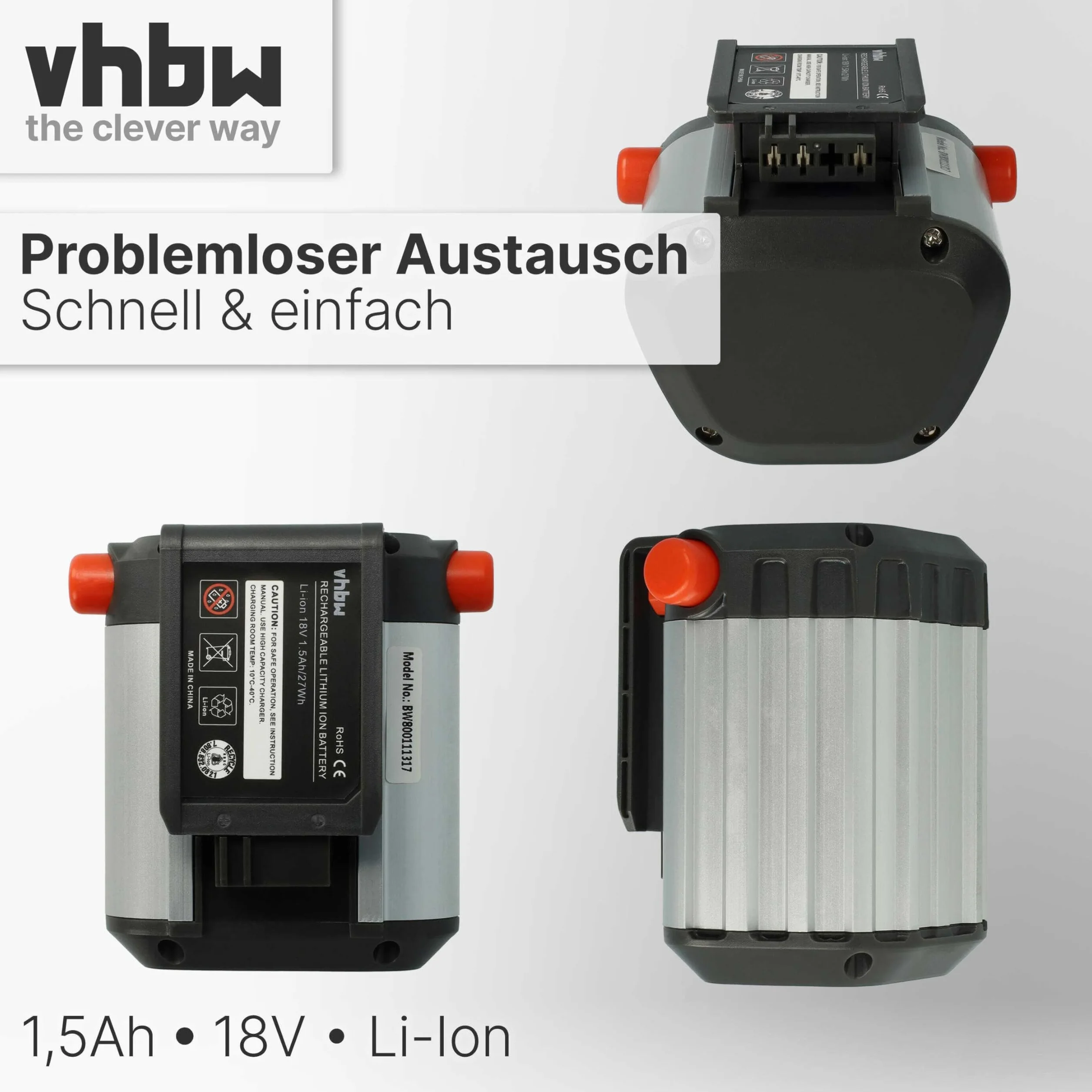 vhbw Akku kompatibel mit Gardena Akku-Rasenmäher PowerMax Li-18/32 & Allround Bläser AccuJet Li-18 Ersatz für BLi-18 (9840-20, 9839-20) - (Li-Ion, 1500mAh, 18V)
