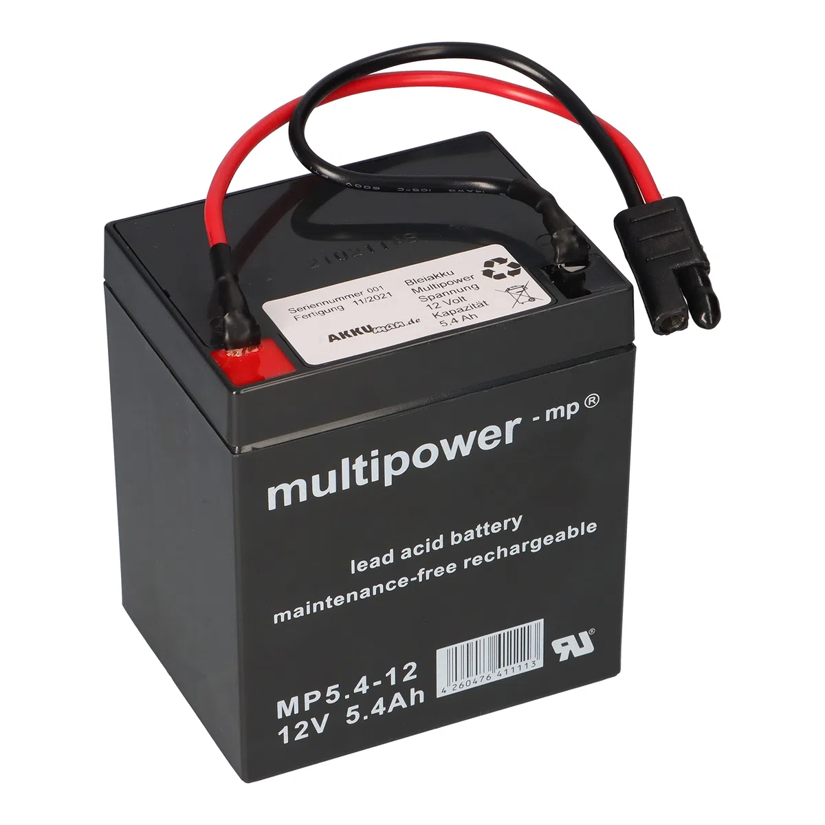 Akkuman.de Akkutechnik Vom Fachmann Multipower Blei Akku AGM 12V 5,4Ah Mit Stecker Für Rasenmäher Kompatibel Sabo 43-Vario E Toro Briggs Stratton,