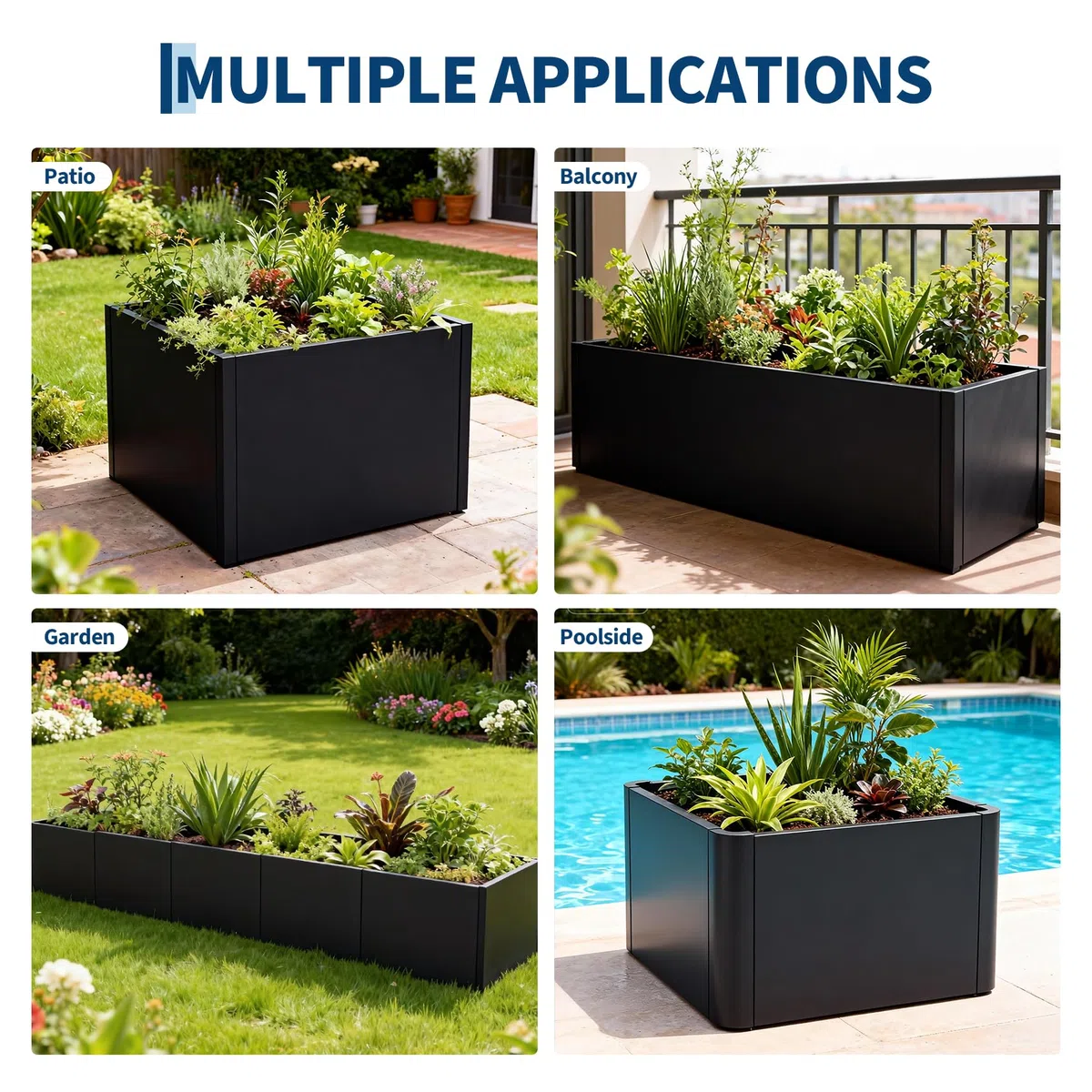 Hochbeet Metall 46x46x30cm—mit Ablaufboden, Hochbeete für Garten aus robustem Stahlblech mit stabilem Design, Rostschutz und Langer Haltbarkeit – Ideal für Gemüse, Kräuter & Blumen,Schwarz