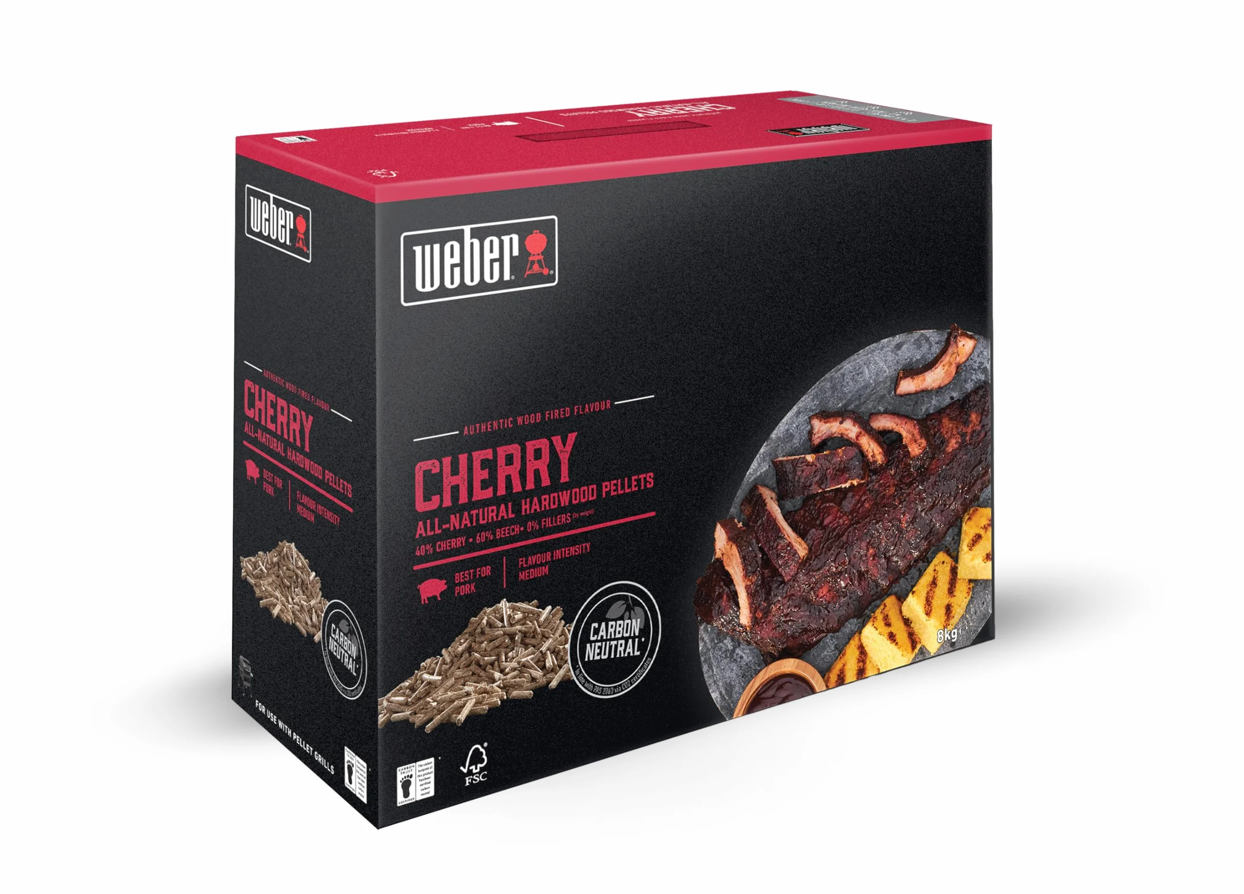 Weber Holzpellets - Kirschholz (8kg), perfekt zum Räuchern von Schwein, 100% natürliche Holzpellets, EU-Produkt, nachhaltig gewonnen, FSC zertifiziertes Holz (18293)
