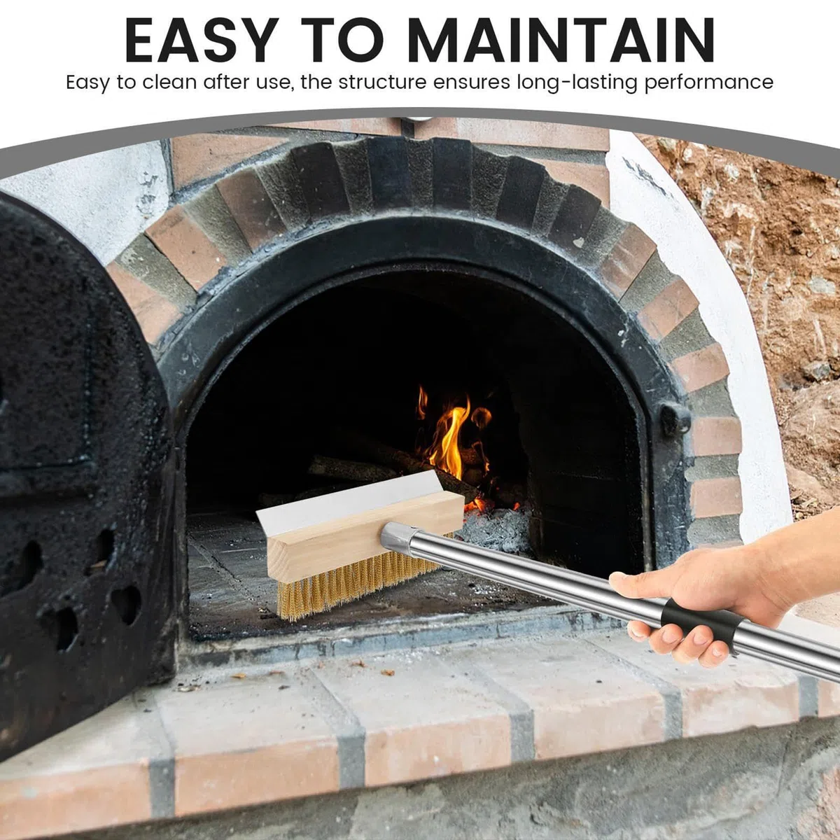 Ofenreinigerbürste, Pizzastein, Reinigungsbürste, Grillschaber, Werkzeug, hitzebeständig, langer Griff, robuste Borsten für Grill, Outdoor, Küche, Restaurant
