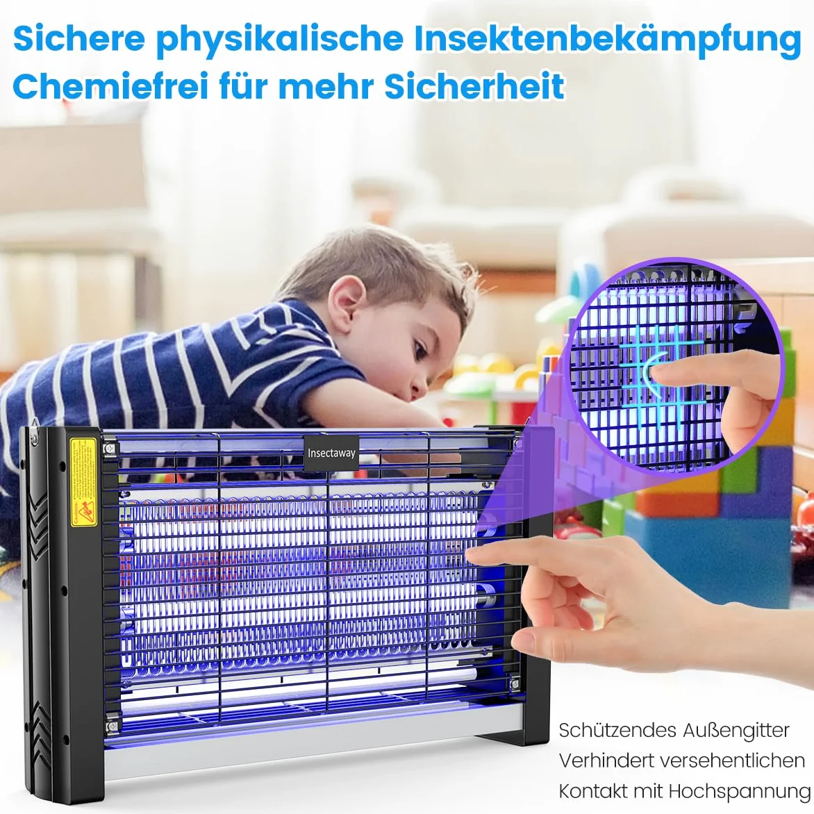Insektenvernichter Elektrisch, mit Doppeltem Raster, XXL, 2400 V 20W, 2 T8-Lampen, Innenbereich Mückenfalle, Fliegenfalle, Mückenlampe, Hakendesign, geeignet für Haus, Terrasse