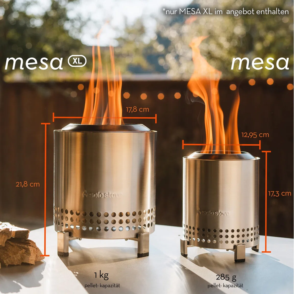 Solo Stove Mesa XL Tischfeuer Outdoor Edelstahl Mini Tischkamin 21,8 x 17,8cm 1 kg Silber