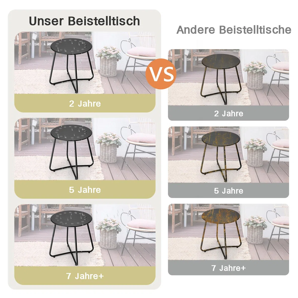 danpinera beistelltisch Outdoor, balkontisch klein, Gartentisch mit Blumenausschnitten, Kleiner beistelltisch Outdoor für Terrasse, Hof, Balkon, Garten, wetterfestes Material, Schwarz