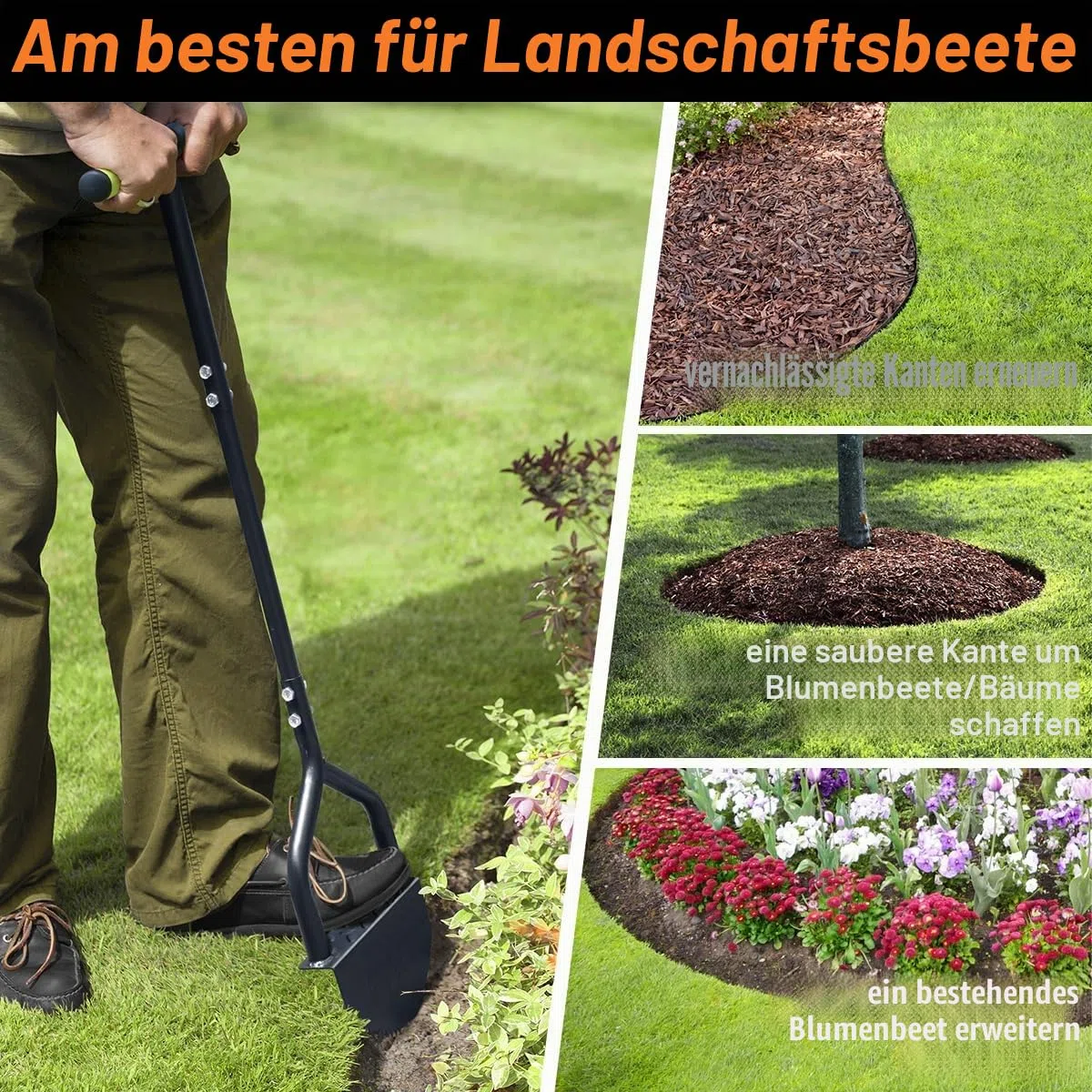 Colwelt Manuelles Rasenkantenwerkzeug, 102 cm, Halbmond-Rasenschleifer mit V-förmiger gezackter Klinge, massiver Stahl, Rasenkantenwerkzeug mit weichem T-Griff, Gartengraskantenschneider für Gehweg