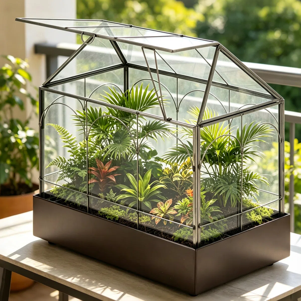 Pflanzenterrarium, 24,2 x 14,7 x 29 cm Glas Geometrisches Terrarium mit Auffangschale, Geschlossene Mikro Landschaftsbox für Sukkulenten, Farn (Ohne Pflanzen)