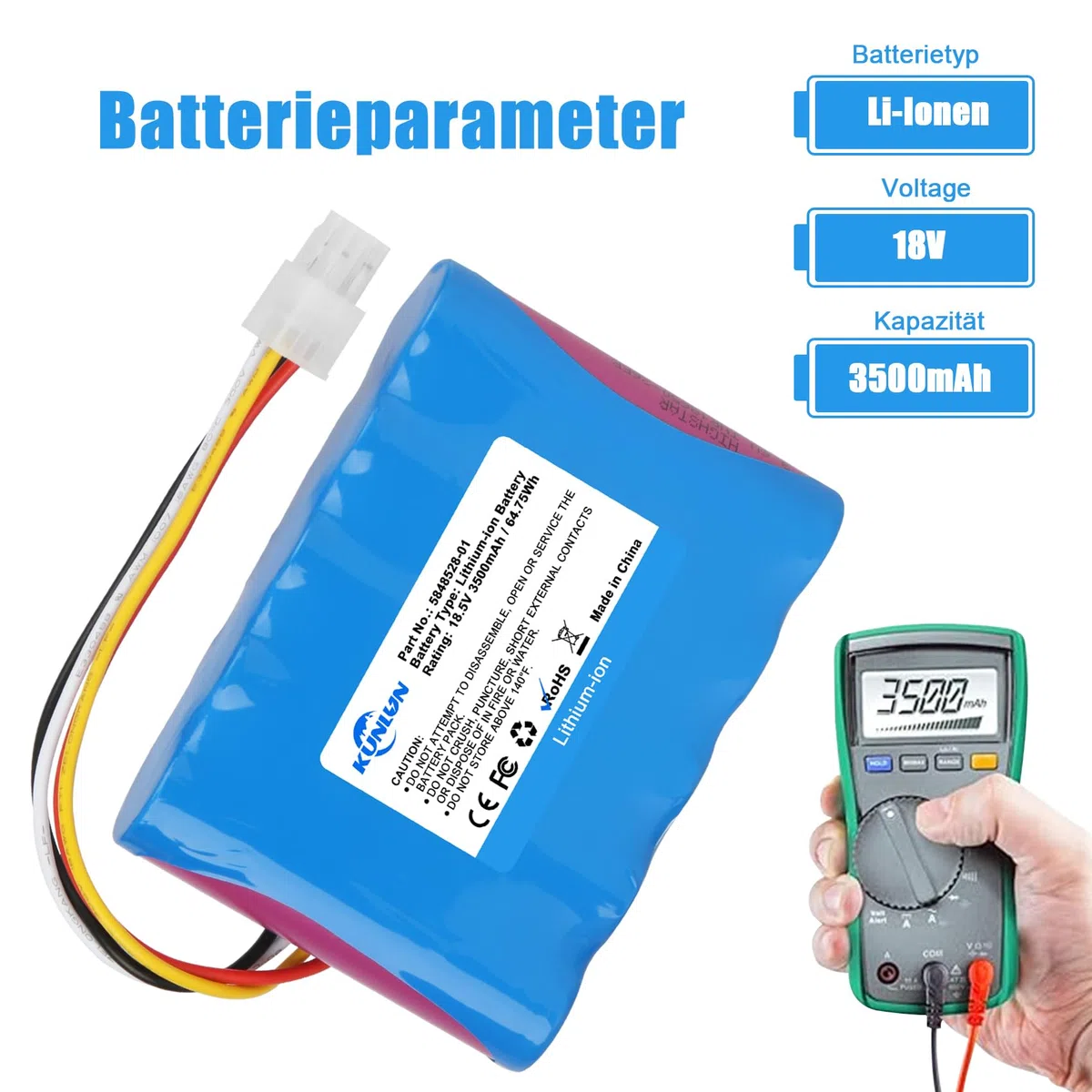 KUNLUN 18.5V 3500mAh Ersatzakku Li-ion für Husqvarna Automower 310,315,584 85 28-02, für Gardena Sileno R100Li,R130Li,R160Li, Mähroboter Akku für 5848228-01,5848228-02,5848528-01,5895862-01