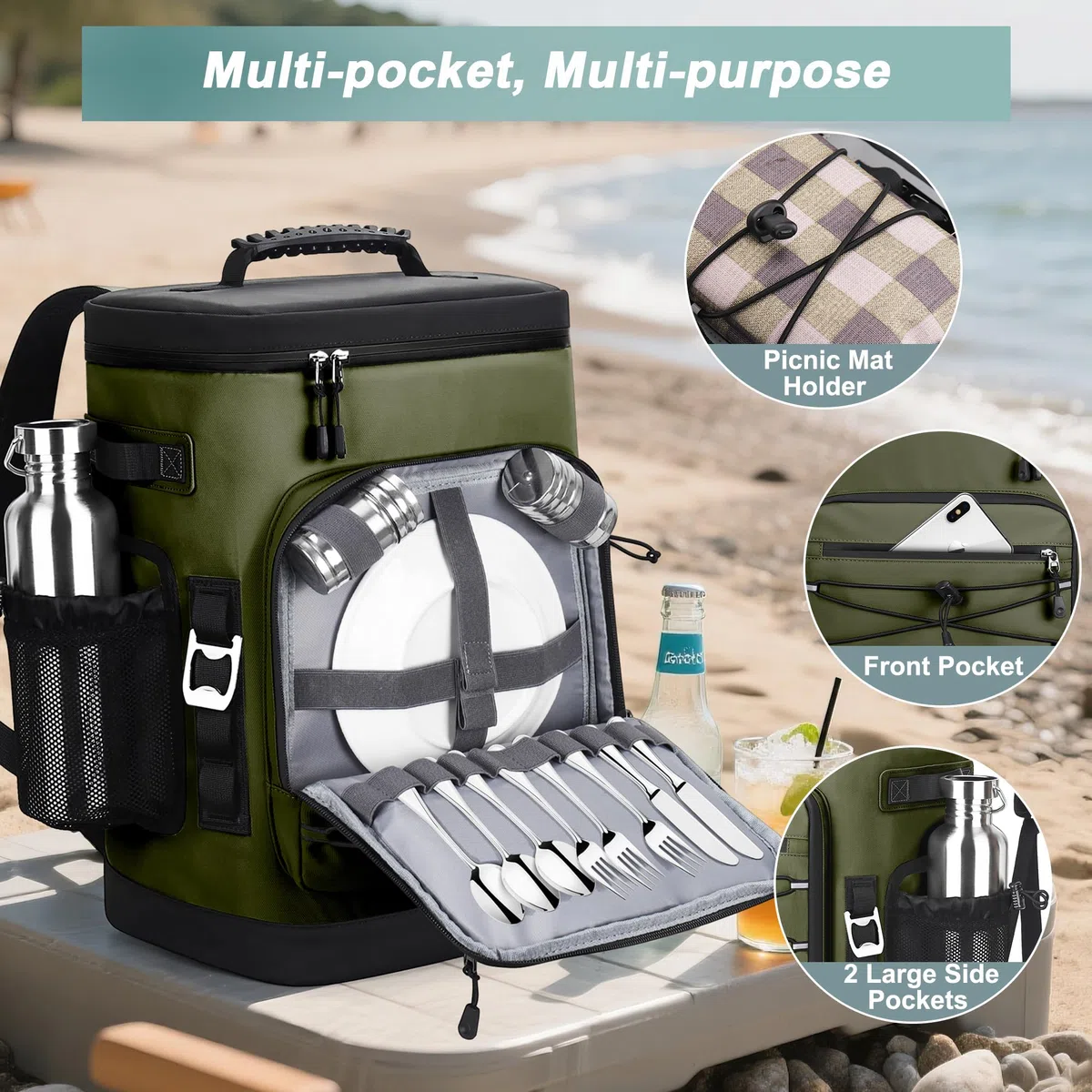 Kühlrucksack, 30L Große Thermo Kühltasche Rucksack, Wasserdicht Picknickrucksack Groß für Herren & Damen