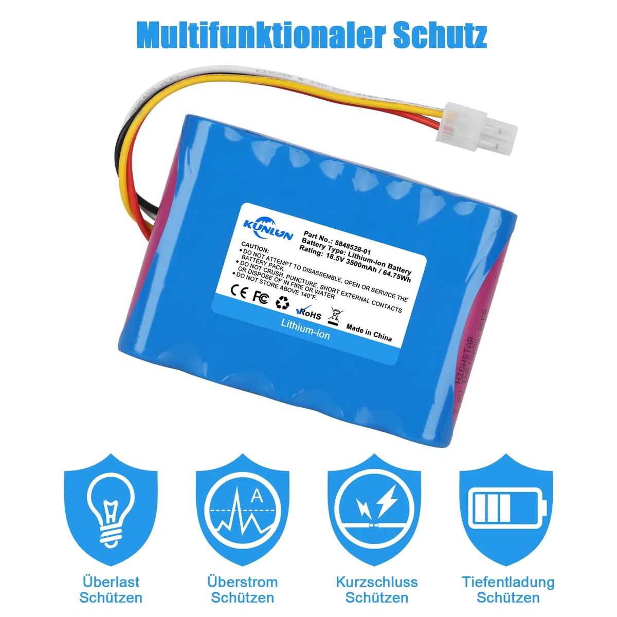 KUNLUN 18.5V 3500mAh Ersatzakku Li-ion für Husqvarna Automower 310,315,584 85 28-02, für Gardena Sileno R100Li,R130Li,R160Li, Mähroboter Akku für 5848228-01,5848228-02,5848528-01,5895862-01