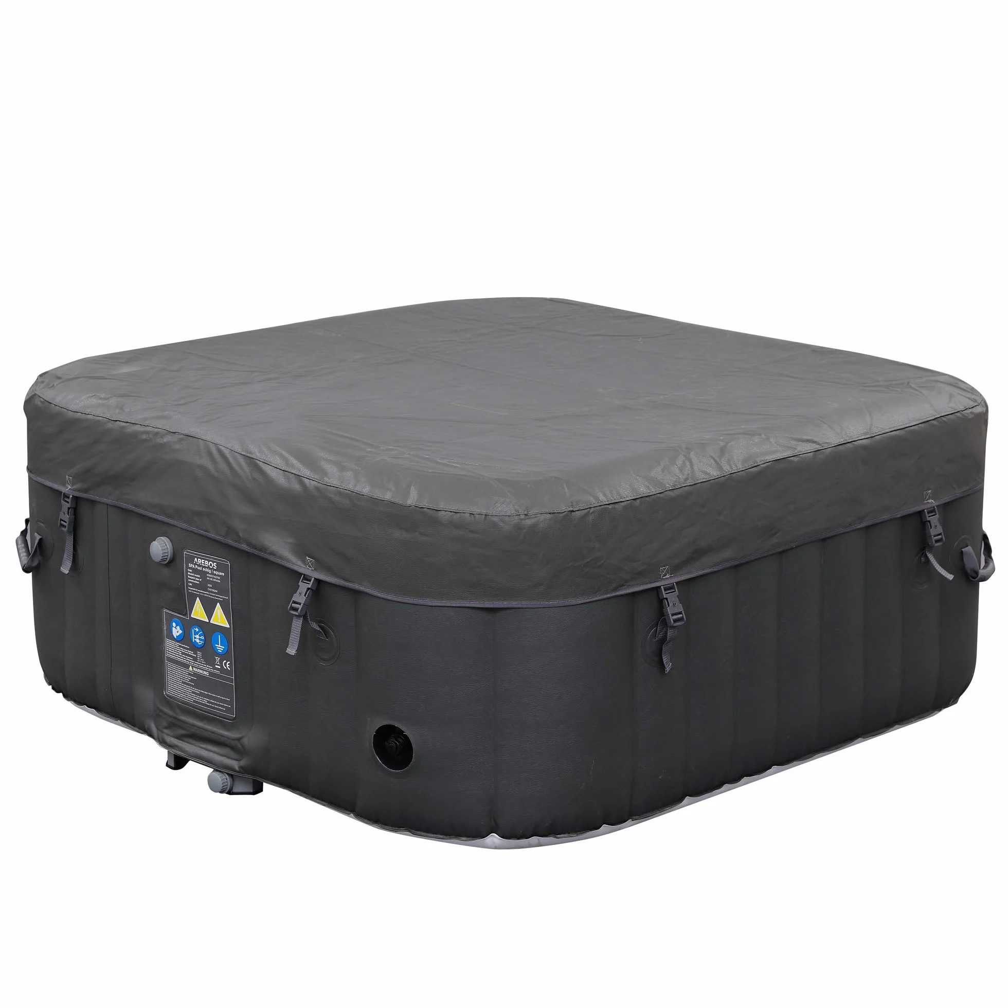 Arebos Aufblasbarer Spa Pool | für drinnen und draußen | Whirlpool 4 Personen | 154x154cm | 100 Massagedüsen | Wellness Spa Heizung | Aufblasbare Massage Quadrat | 600 Liter