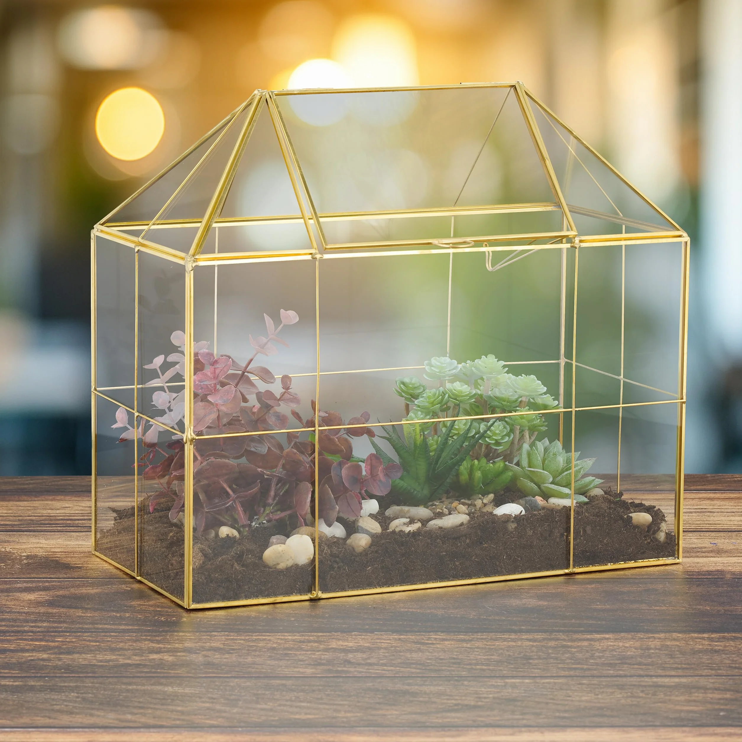 Relaxdays Pflanzenterrarium, Glas & Kupfer, 27x30x15 cm, Deko Glashaus Kakteen & Moos, Glaskasten Fensterbank, schwarz
