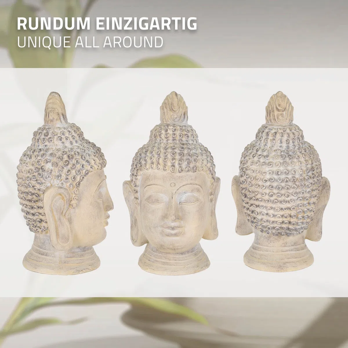 ECD Germany Buddha Figur 55 cm Beige/Grau, Kunststein Polyresin, Kopf Statue Skulptur Dekofigur Feng Shui Kunststeinfigur Dekoration Gartenfigur Asien Dekorationsobjekt Steinfigur, für Haus und Garten