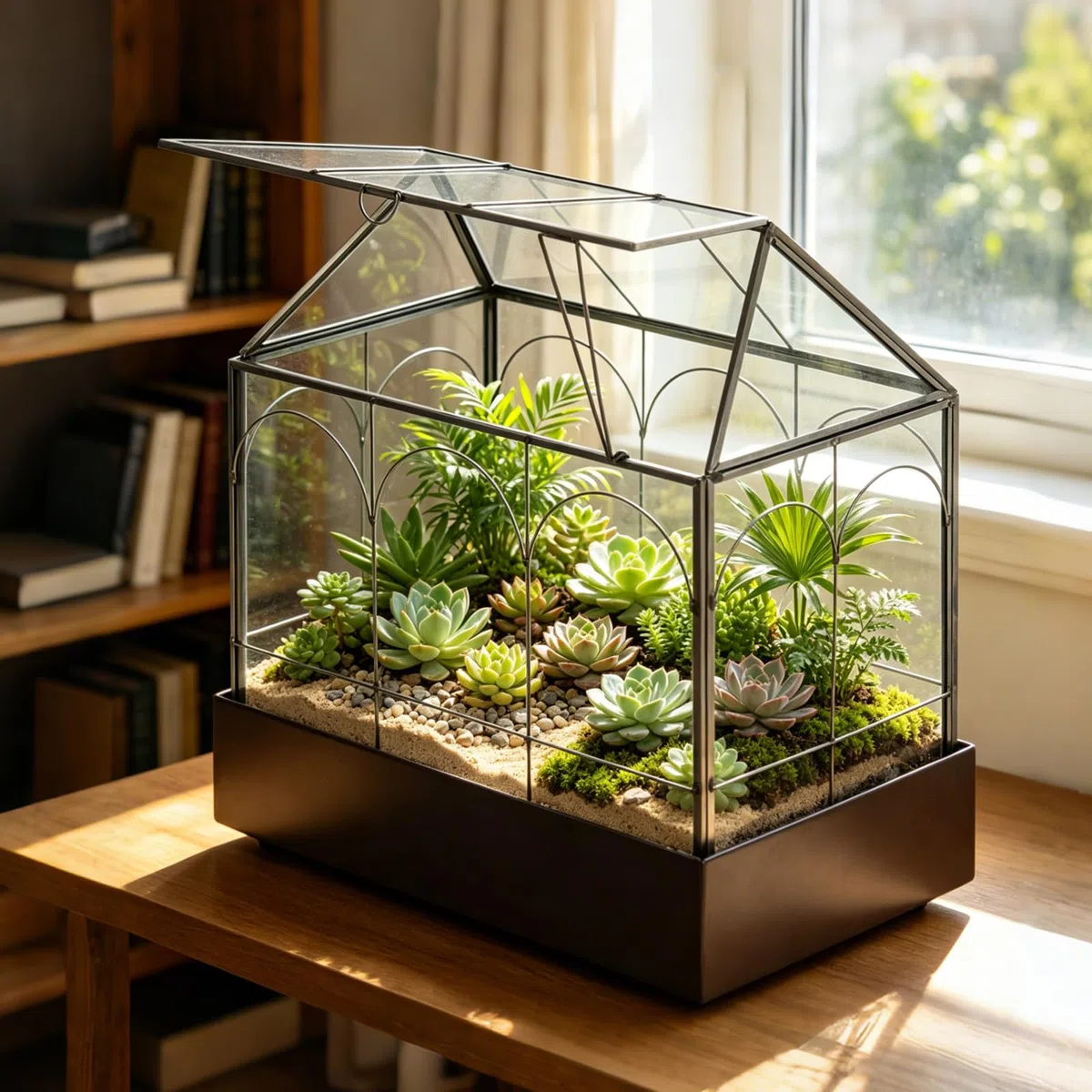Pflanzenterrarium, 24,2 x 14,7 x 29 cm Glas Geometrisches Terrarium mit Auffangschale, Geschlossene Mikro Landschaftsbox für Sukkulenten, Farn (Ohne Pflanzen)