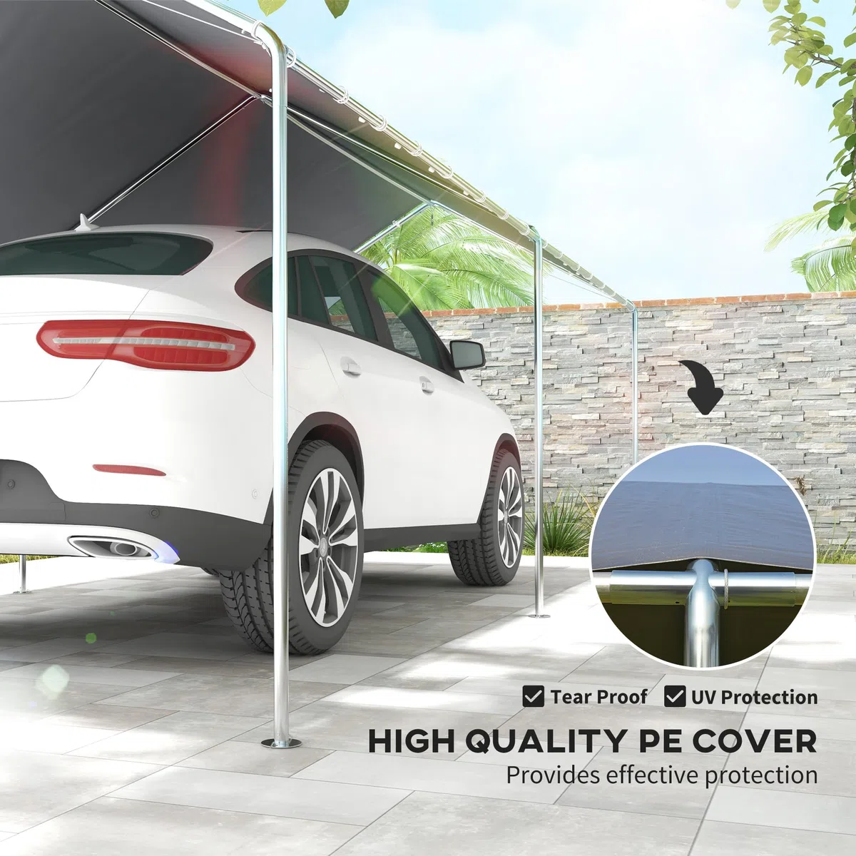 Outsunny Carport Vorzelt für Auto 6 x 3 m verzinkter Stahl Robustes Dach PE hohe Dichte grau