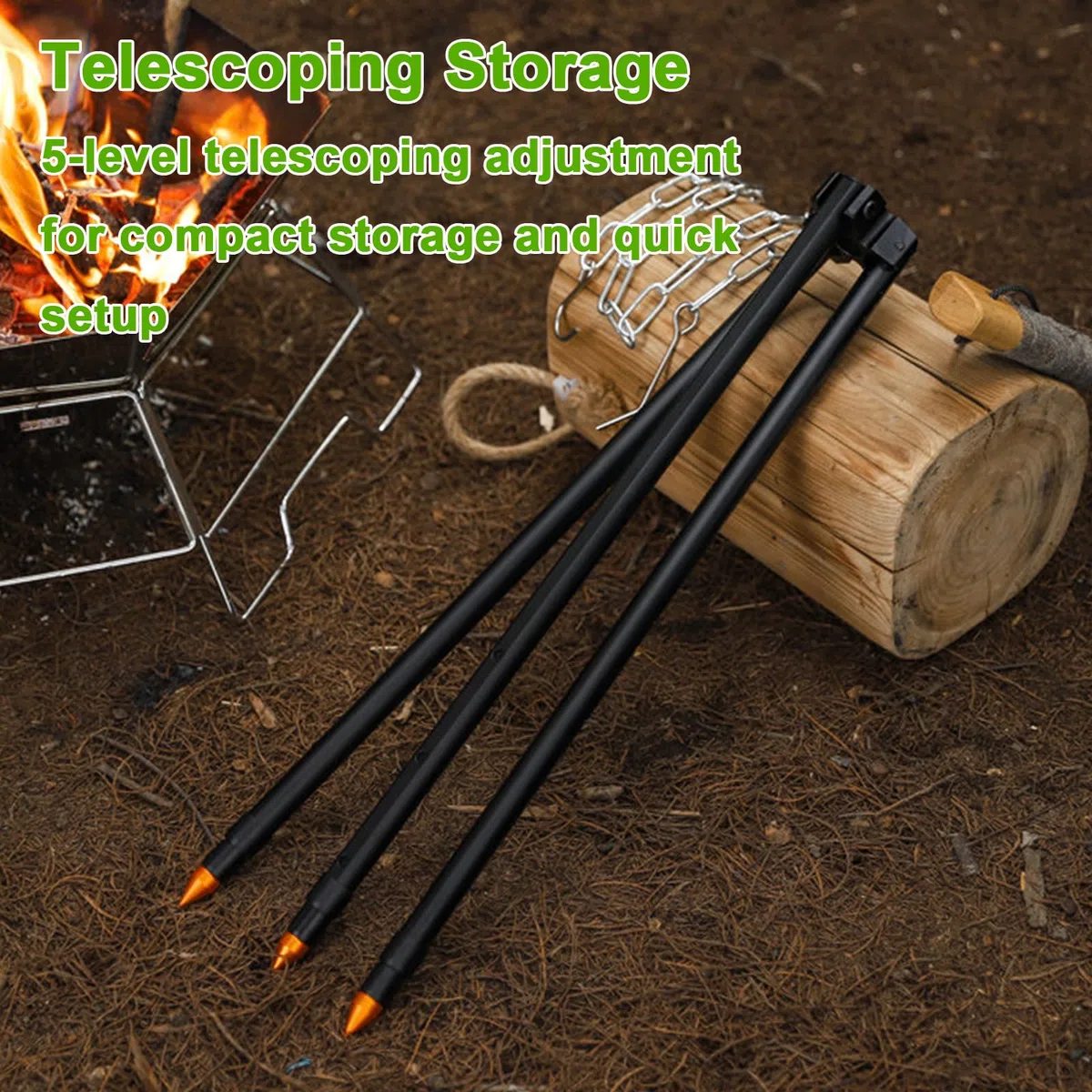 Schwenkgrill 5 Höhenverstellbare Einstellungen, Aluminiumlegierung Dreibein Grillgestell, Hängegrill mit Kette und Tragetasche, 122cm Tripod Grill Stand für Outdoor BBQ Camping