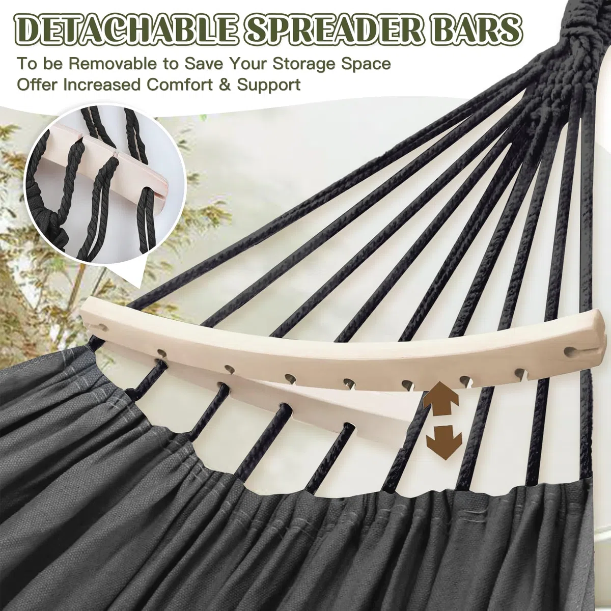 Hängematte Outdoor Boho, XXL Übergroßer Hängematte Hängesessel 2 Personen max 440 lbs, Hängeschaukel mit Tasche Holzstange Hängematte Indoor & Outdoor für Patio Garten Terrasse Wohn-Schlafzimmer