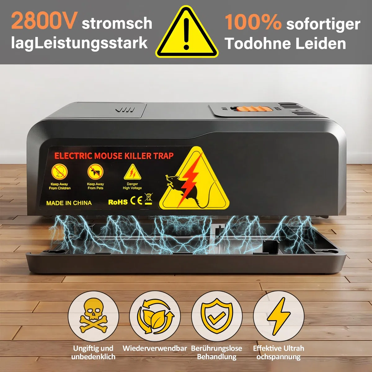 Elektrische Rattenfalle, Mausefalle Elektrisch Upgrade Eine Hochspannung Von 2800 V Tötet Mäuse Sofort Und Schmerzlos – Großes Einlassdesign, Wiederverwendbar & Hygienisch, Rattenfalle Elektrisch