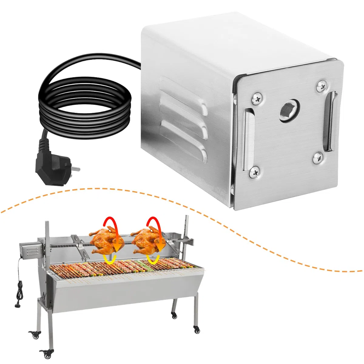 YJINGRUI Grillmotor für grillspieß 230V,Grillspieß Motor,Drehspieß Motor für Spanferke,Huhn,Edelstahl BBQ Grill Zubehör,Rotisserie Roaster Grill Grillmotor