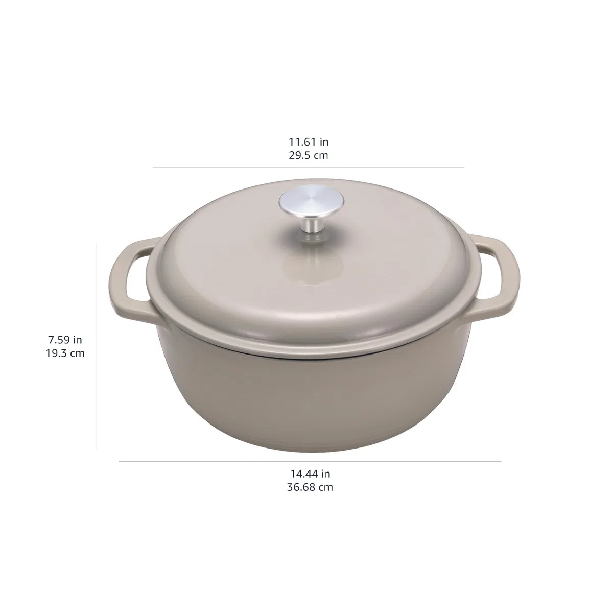 Amazon Basics Schmortopf Rund aus Emailliertem Gusseisen mit Deckel, 6,9 L, Leinengrau
