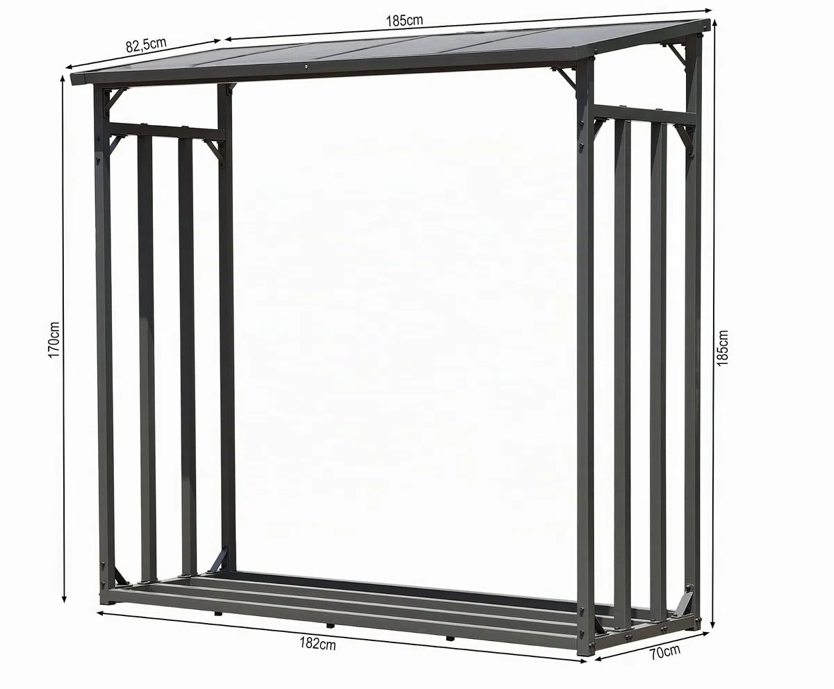 QUICK STAR Metall Kaminholzregal Außen 185 x 70 x 185 cm, 40 mm Stahlprofil, Anthrazit, Wetterfest, 2,3 m³, XXL Garten Kaminholzunterstand