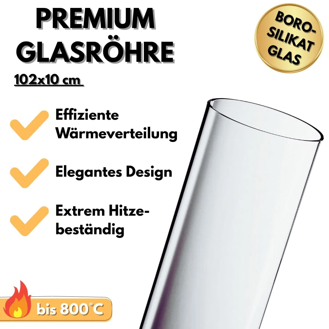 ACTIVA Feuerrohr aus echtem Glas I Edles Feuerrohr als Ersatzteil für Ihre Pyramide Cheops I Hochwertiges Glasrohr für Ihre Pelletfackel