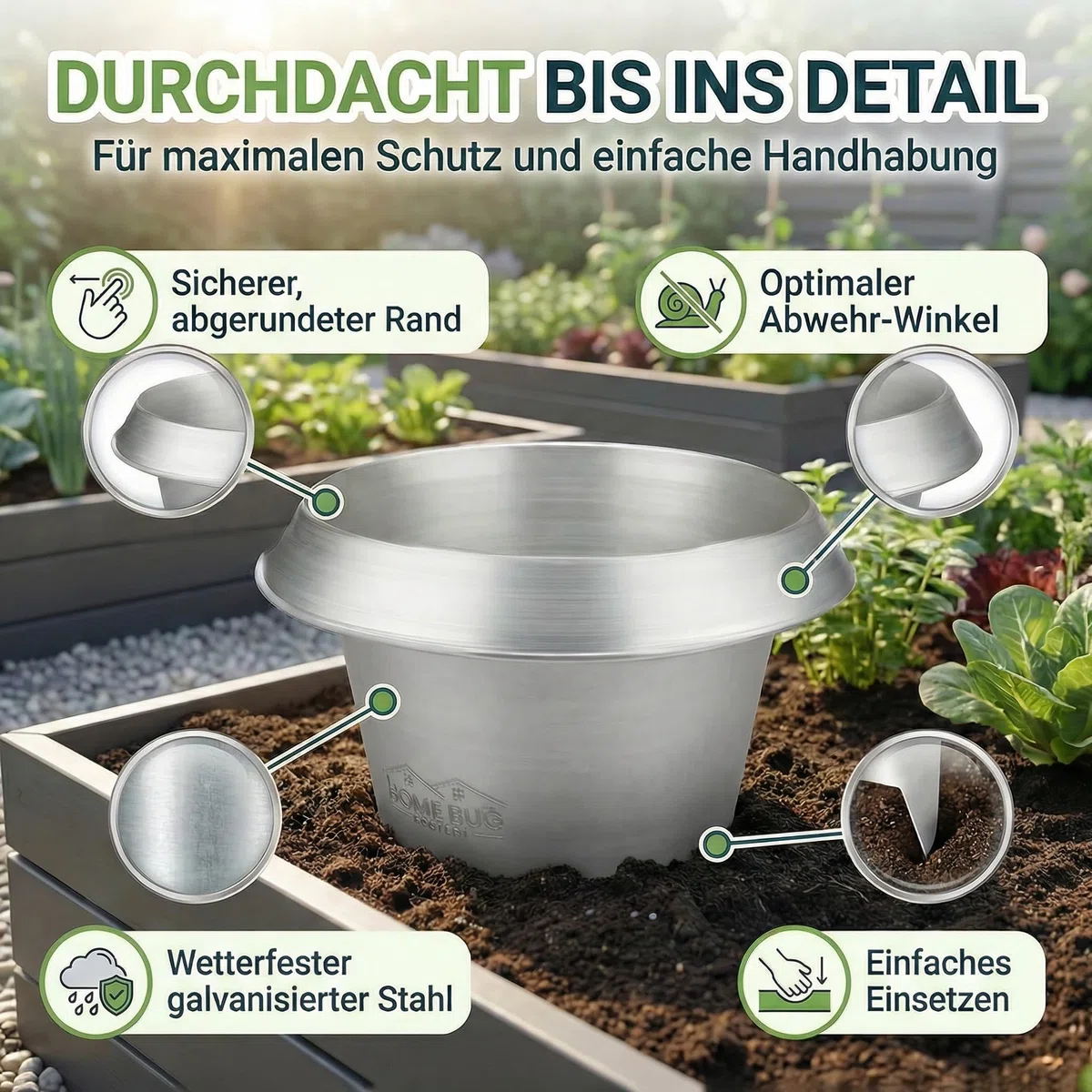 Schneckenkragen aus Metall – effektiver Schneckenschutz für Hochbeet, Garten & Gemüsebeet – galvanisiert & wiederverwendbar – Schneckenschutzring