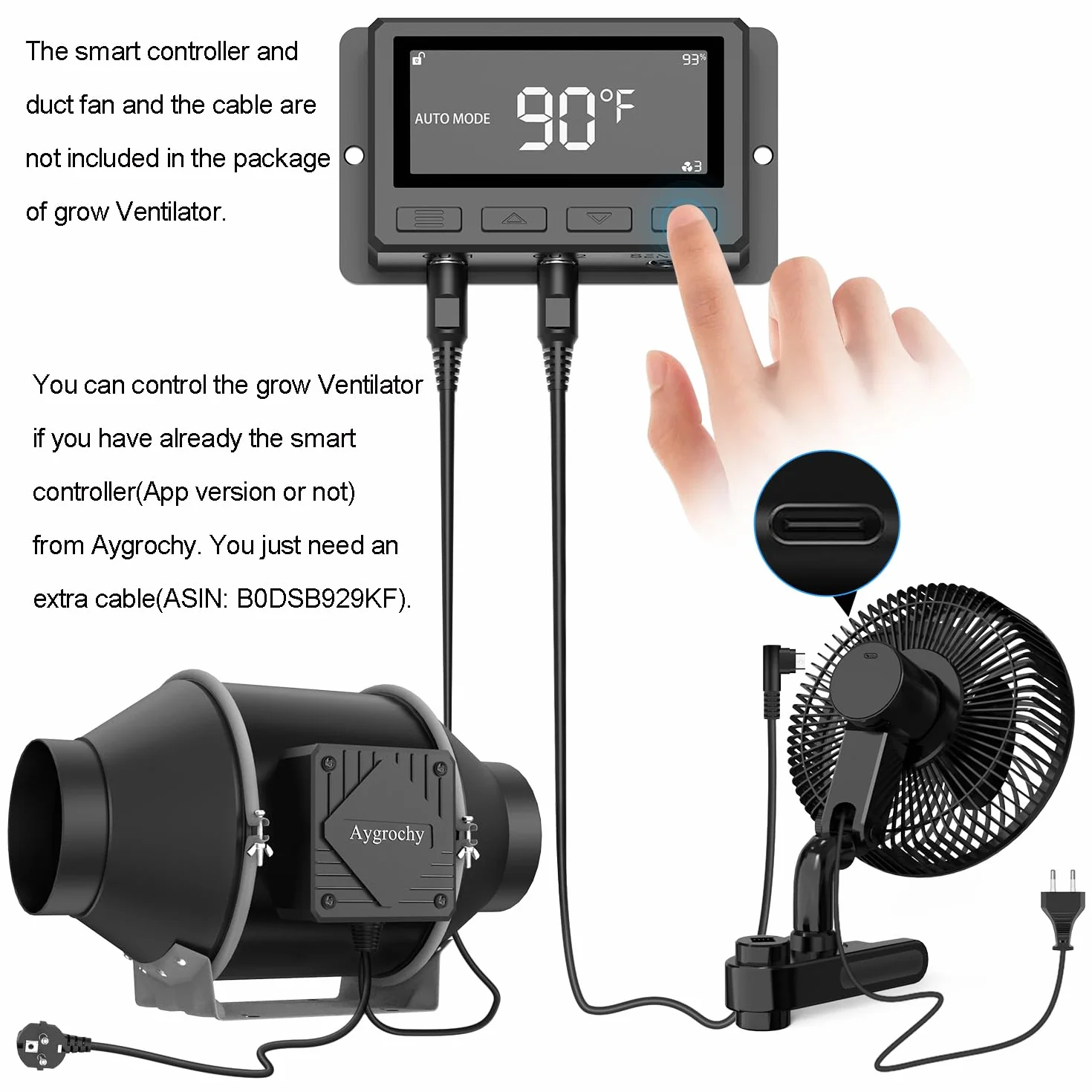Aygrochy Ventilator Grow mit Clip, EC-Motoren 10 Geschwindigkeiten grow lüfter für Grow Zelte, IP-44, für Umluft und Kühlung im Indoor Grow, Manuelle Oszillierender.