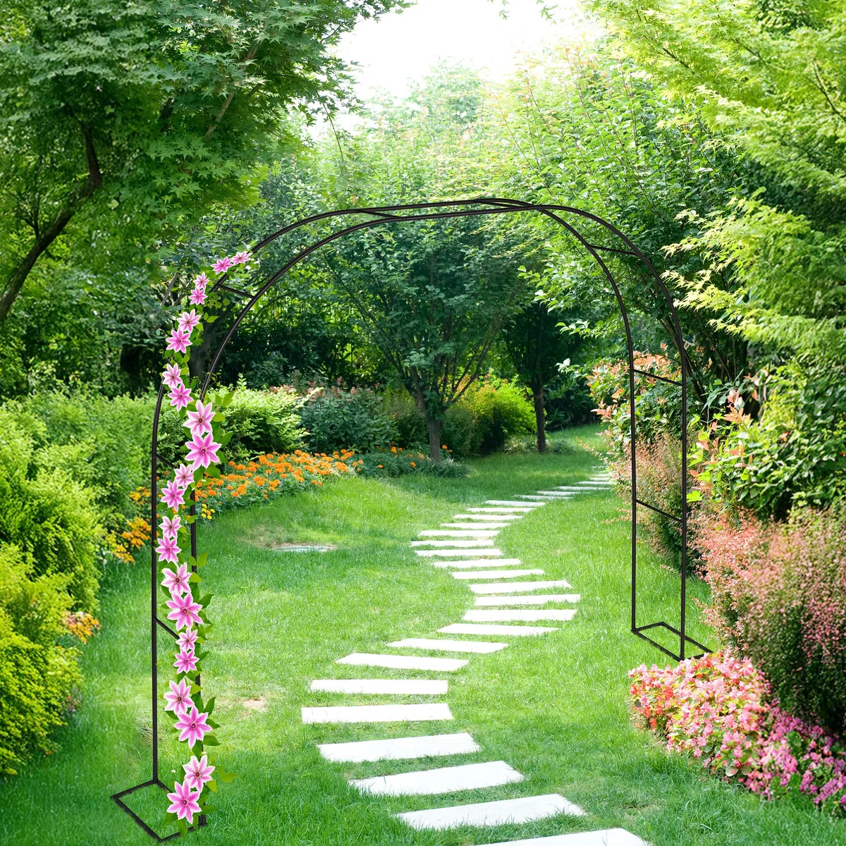 Relaxdays Rosenbogen, Metall, HxBxT: 210 x 280 x 40 cm, Torbogen Garten, stabiler Rankbogen für Kletterpflanzen, schwarz