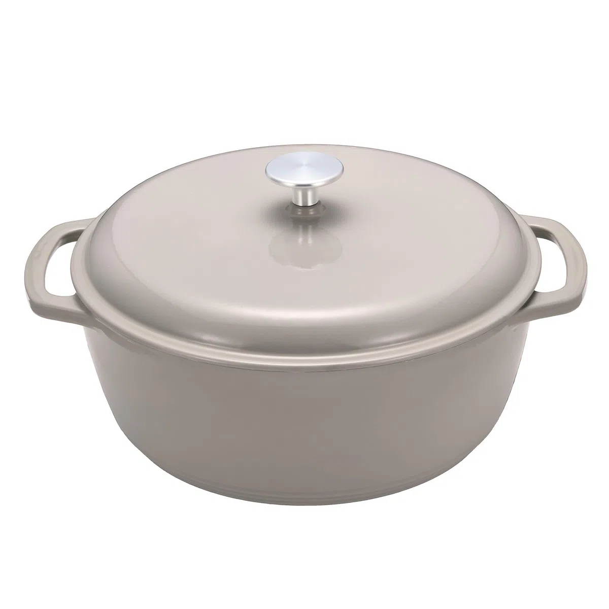 Amazon Basics Schmortopf Rund aus Emailliertem Gusseisen mit Deckel, 6,9 L, Leinengrau