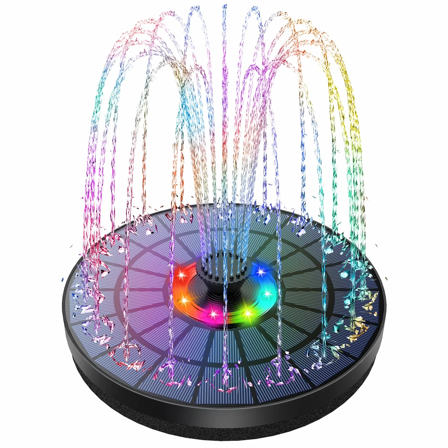 AISITIN LED Solar Springbrunnen 5,5W Buntes Solarbrunnen für außen Upgrade, Solar Teichpumpe mit 7 Effekte Solar Wasserpumpe Solar Schwimmender Fontäne für Garten, Fischteich,DIY Wasserspiel Vogel-Bad