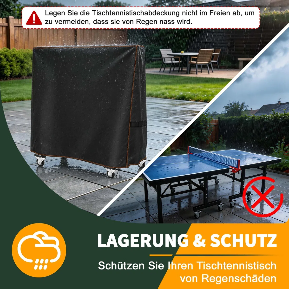 Tischtennisplatte Abdeckung Wasserdichte,Hülle Tischtennisplatte Winddicht für Outdoor und Indoor,Reißfest UV-Beständiges Tischtennis Schutzhülle(165 x 36/71 x 185 cm)