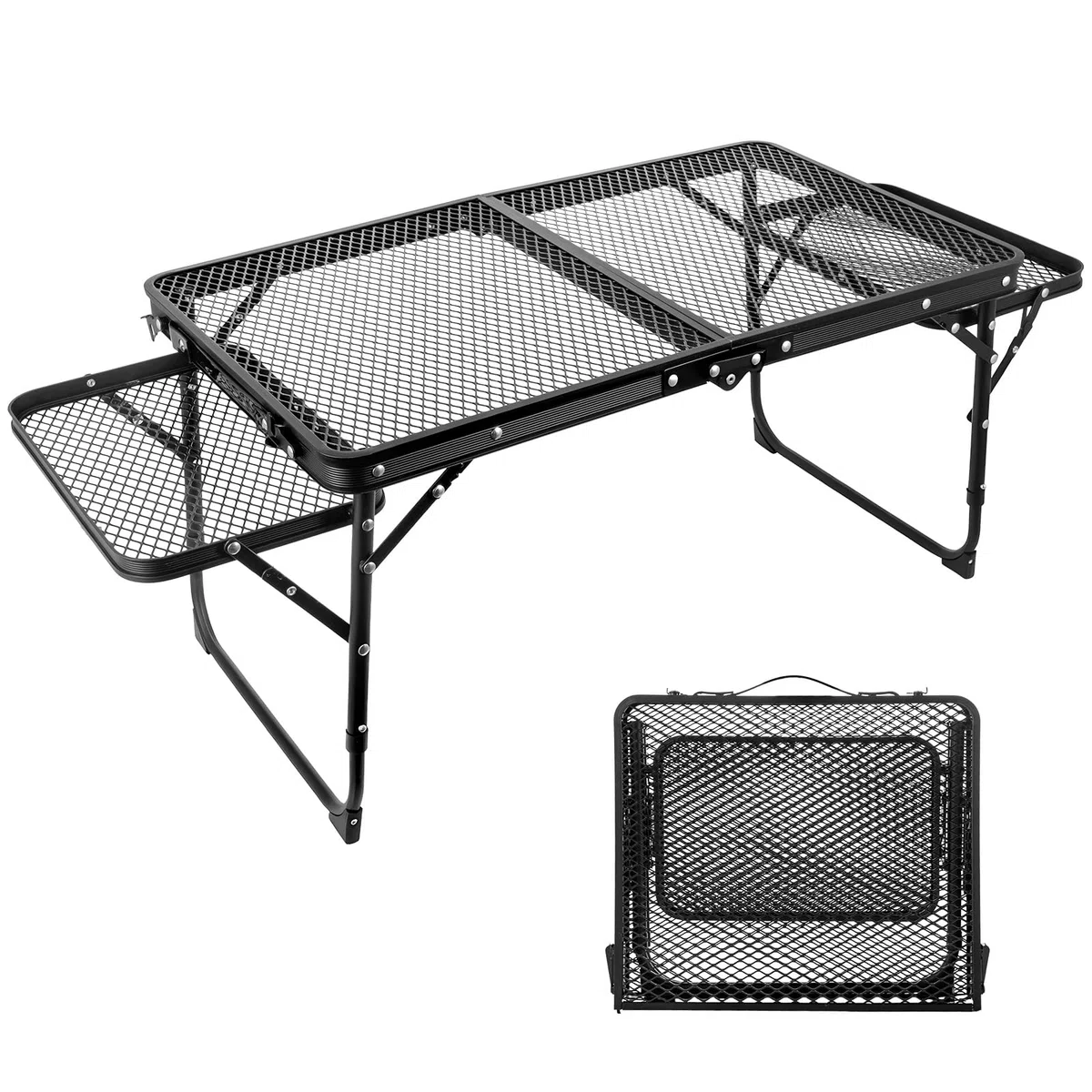 Faltbarer Campingtisch aus Aluminiumlegierung für Outdoor, Leichter Picknicktisch mit Schubladen & Doppel-Ebenen-Tischplatte, Tragbarer Gartentisch für Grill, BBQ, Strand, Wandern